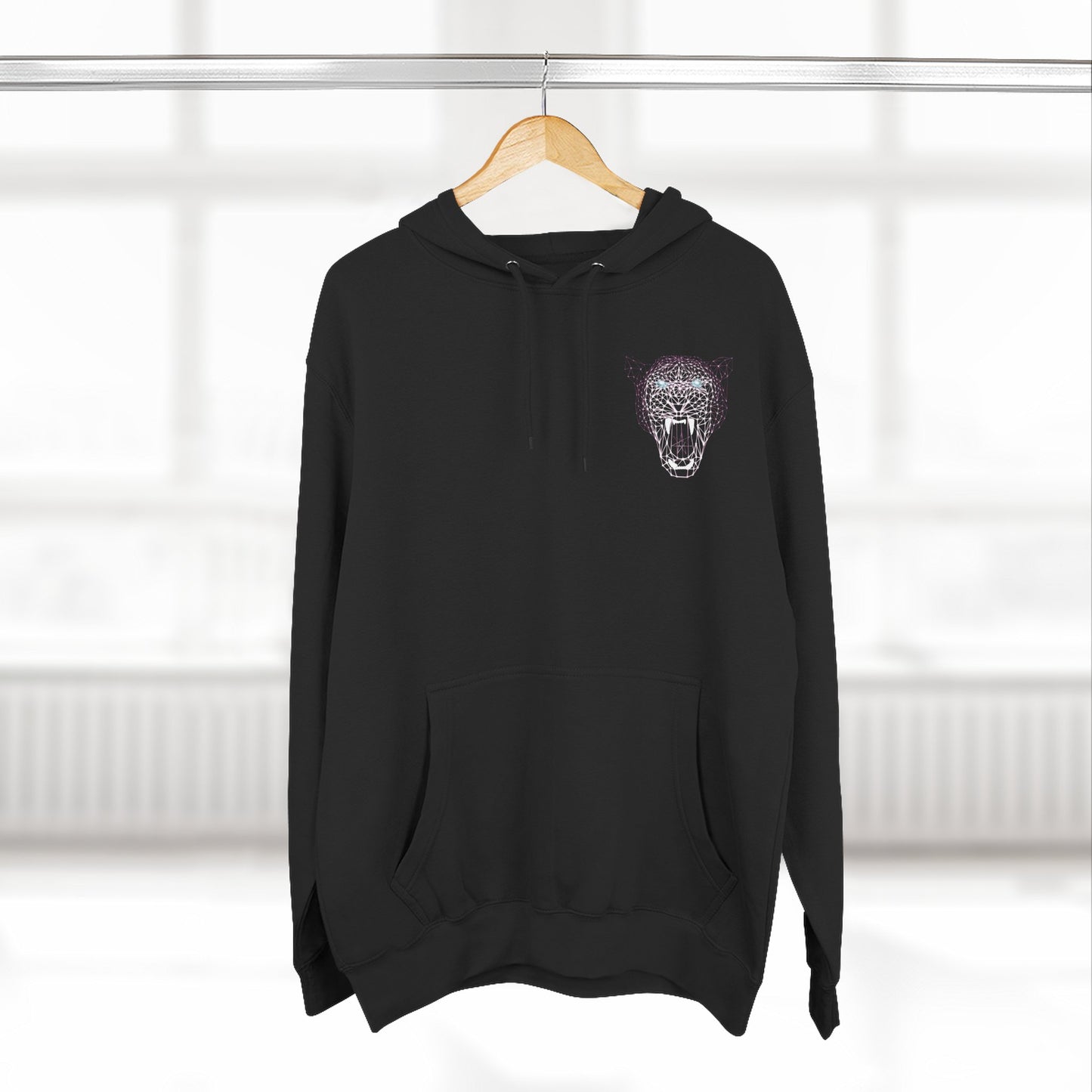 Roaring Geometric Panther Hoodie — Futuristic Wireframe Cat Graphic