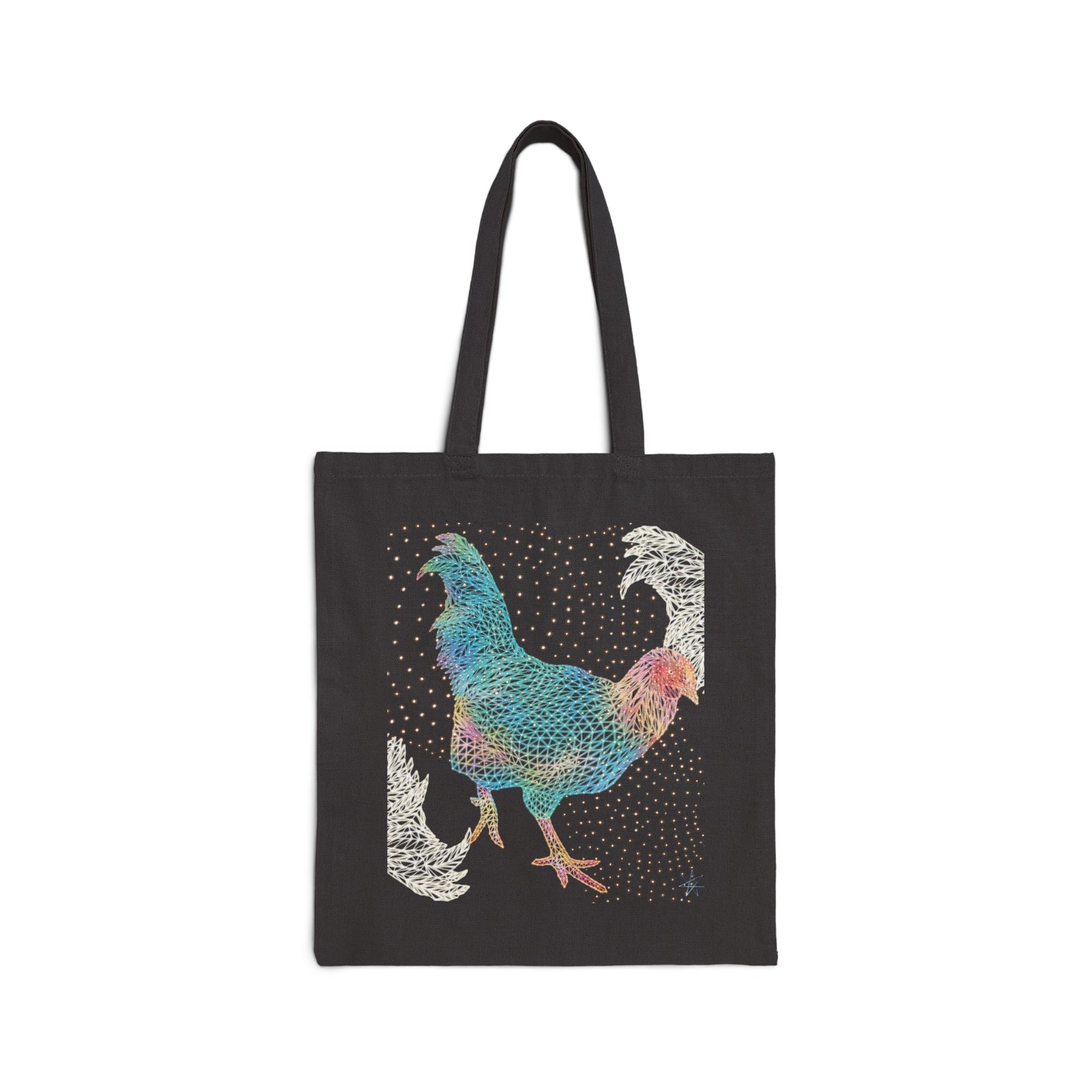 Cotton Canvas Tote - Fancy Rooster Neon Polygon Design, Bag Stylish Reusable Tote, Eco-Friendly Shopping Bag, Festival Accessory, Unique Gift