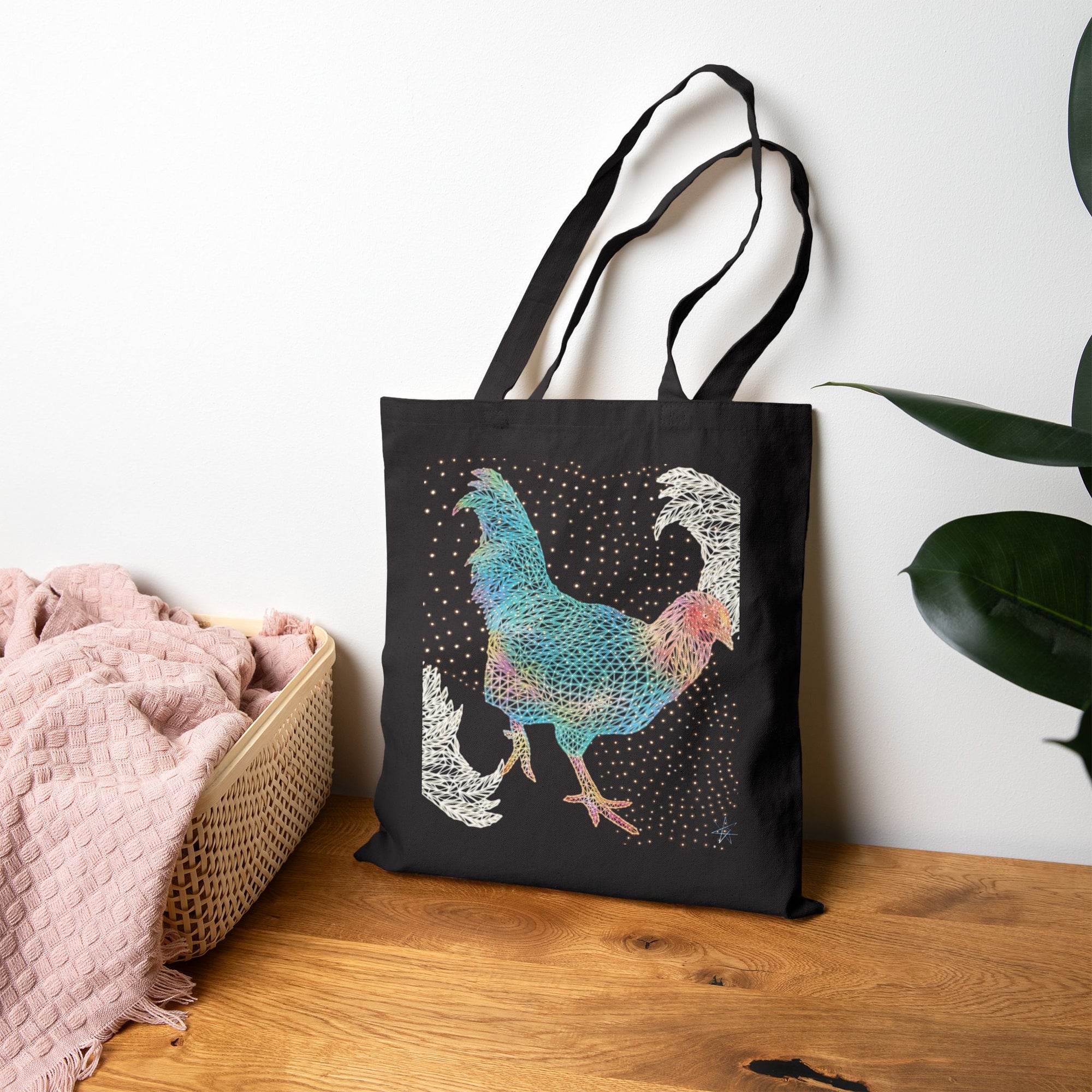 Cotton Canvas Tote - Fancy Rooster Neon Polygon Design, Bag Stylish Reusable Tote, Eco-Friendly Shopping Bag, Festival Accessory, Unique Gift