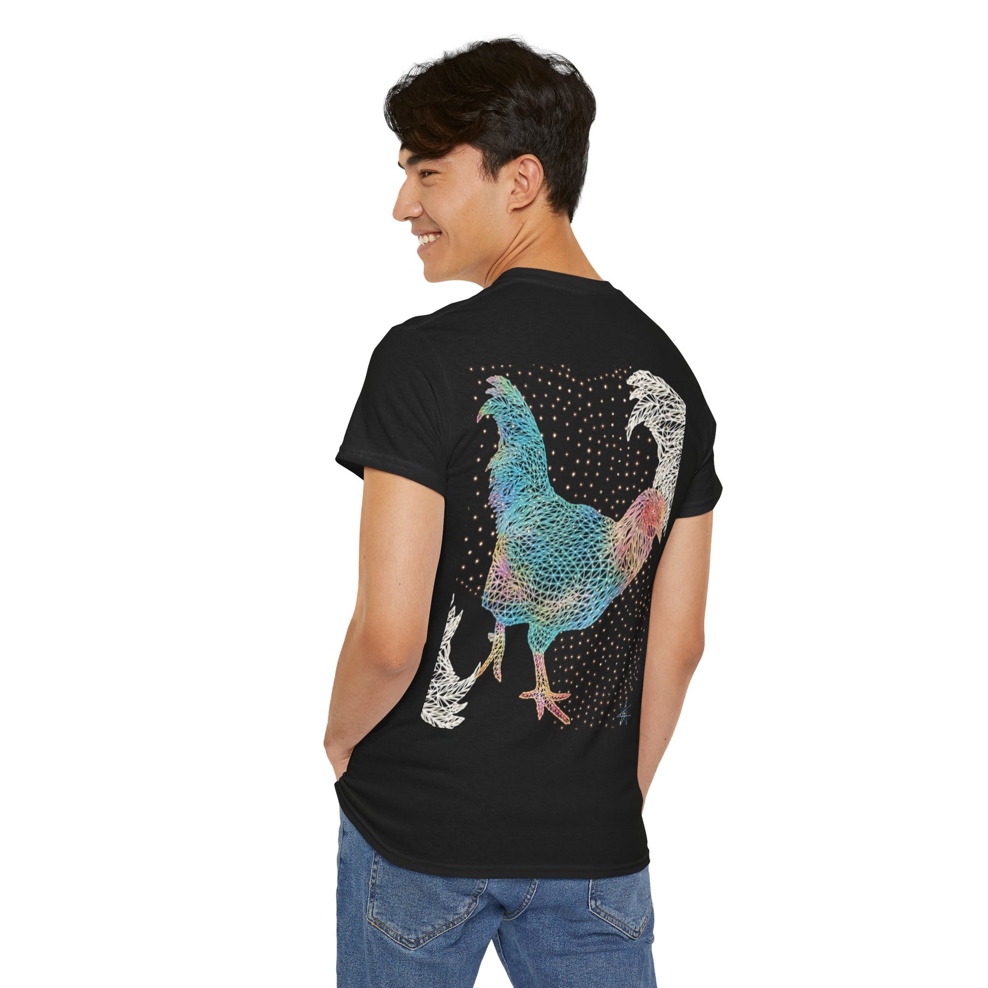 Unisex T-Shirt - Laser Rooster Neon Polygon Design - Casual Wear, Gift for Reptile Lovers, Animal Lovers Apparel, Unique Streetwear