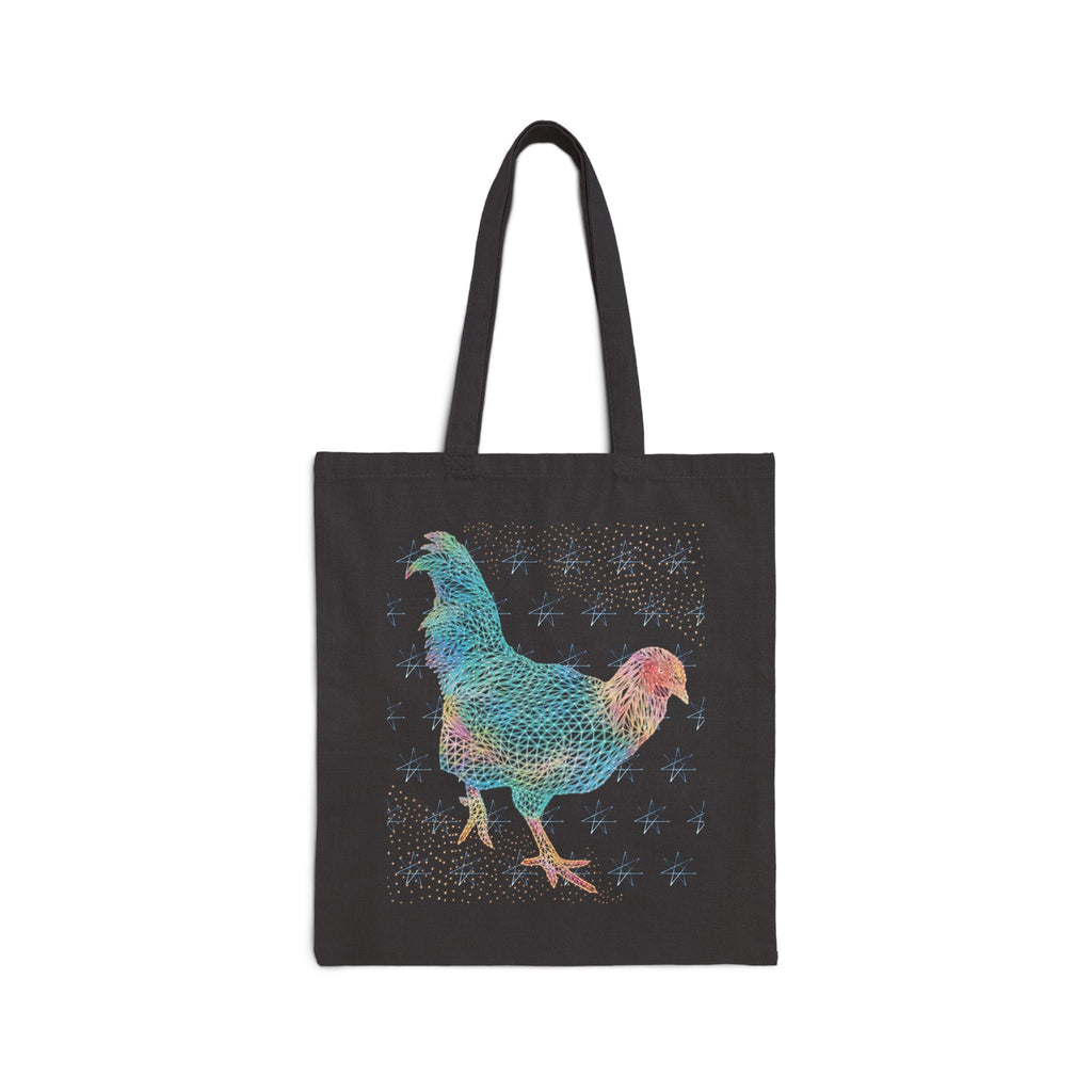 Cotton Canvas Tote - Fancy Rooster Neon Polygon Design, Bag Stylish Reusable Tote, Eco-Friendly Shopping Bag, Festival Accessory, Unique Gift