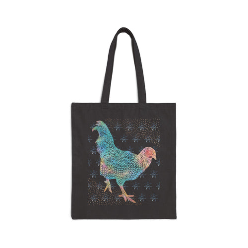 Cotton Canvas Tote - Fancy Rooster Neon Polygon Design, Bag Stylish Reusable Tote, Eco-Friendly Shopping Bag, Festival Accessory, Unique Gift