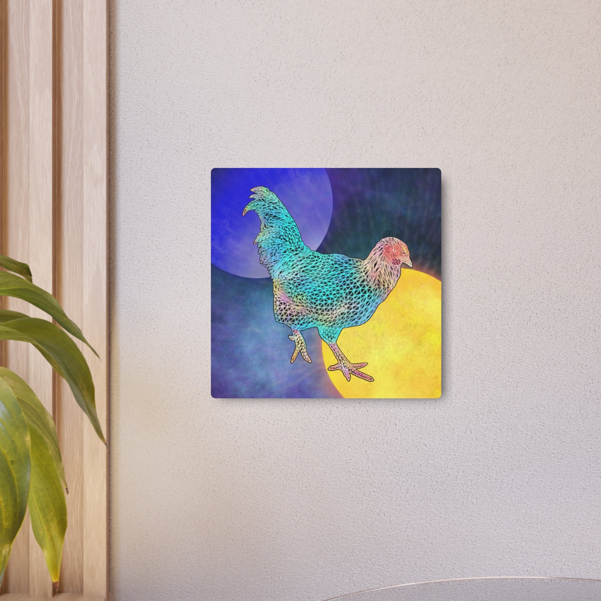 Metal Art Sign - Space Rooster Neon Polygon Design, Wall Decor, Unique Home Decoration, Gift for Animal Lovers, Office Art, Birthday Gift, Nature Wall Art