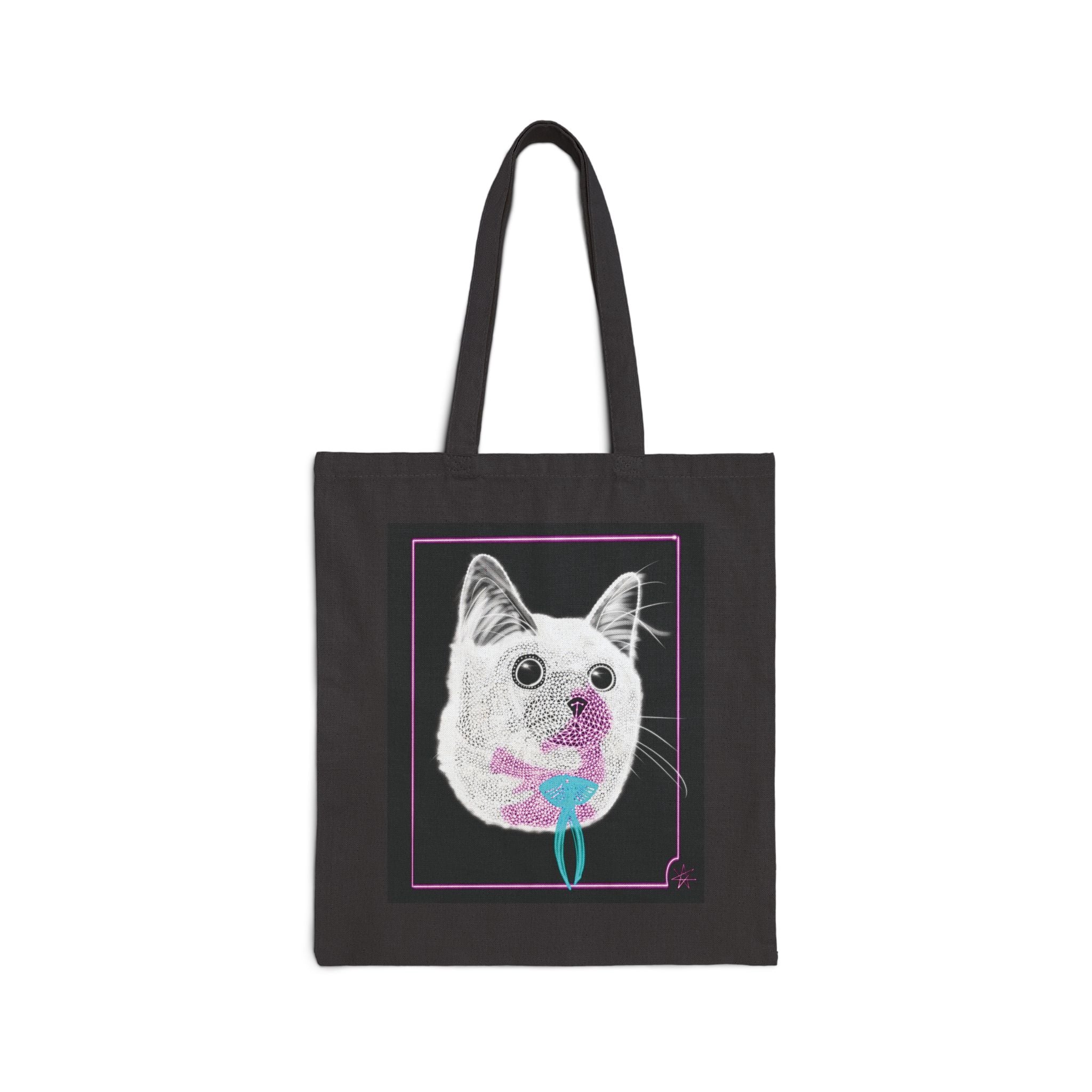Cotton Canvas Tote - Laser Kitty Neon Polygon Design, Bag Stylish Reusable Tote, Eco-Friendly Shopping Bag, Festival Accessory, Unique Gift