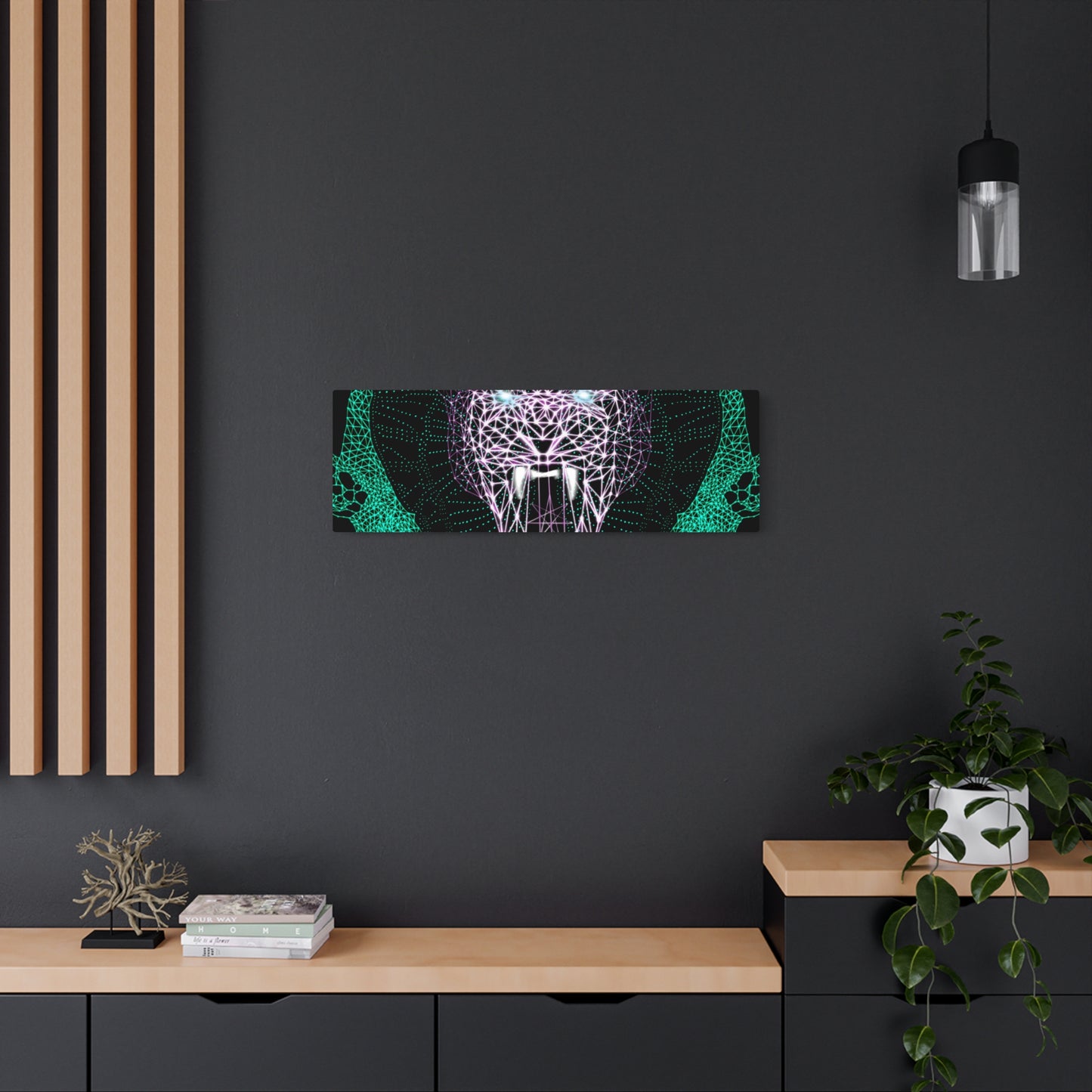 Metal Art Sign - Neon Polygon Fierce Design, Wall Decor, Unique Home Decoration, Gift for Animal Lovers, Office Art, Birthday Gift, Nature Wall Art