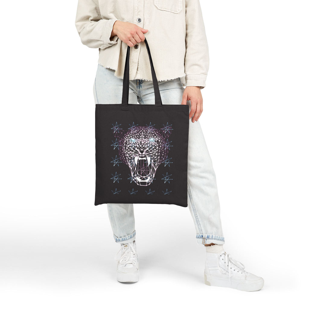 Cotton Canvas Tote - Laser Panther Neon Polygon Design, Bag Stylish Reusable Tote, Eco-Friendly Shopping Bag, Festival Accessory, Unique Gift