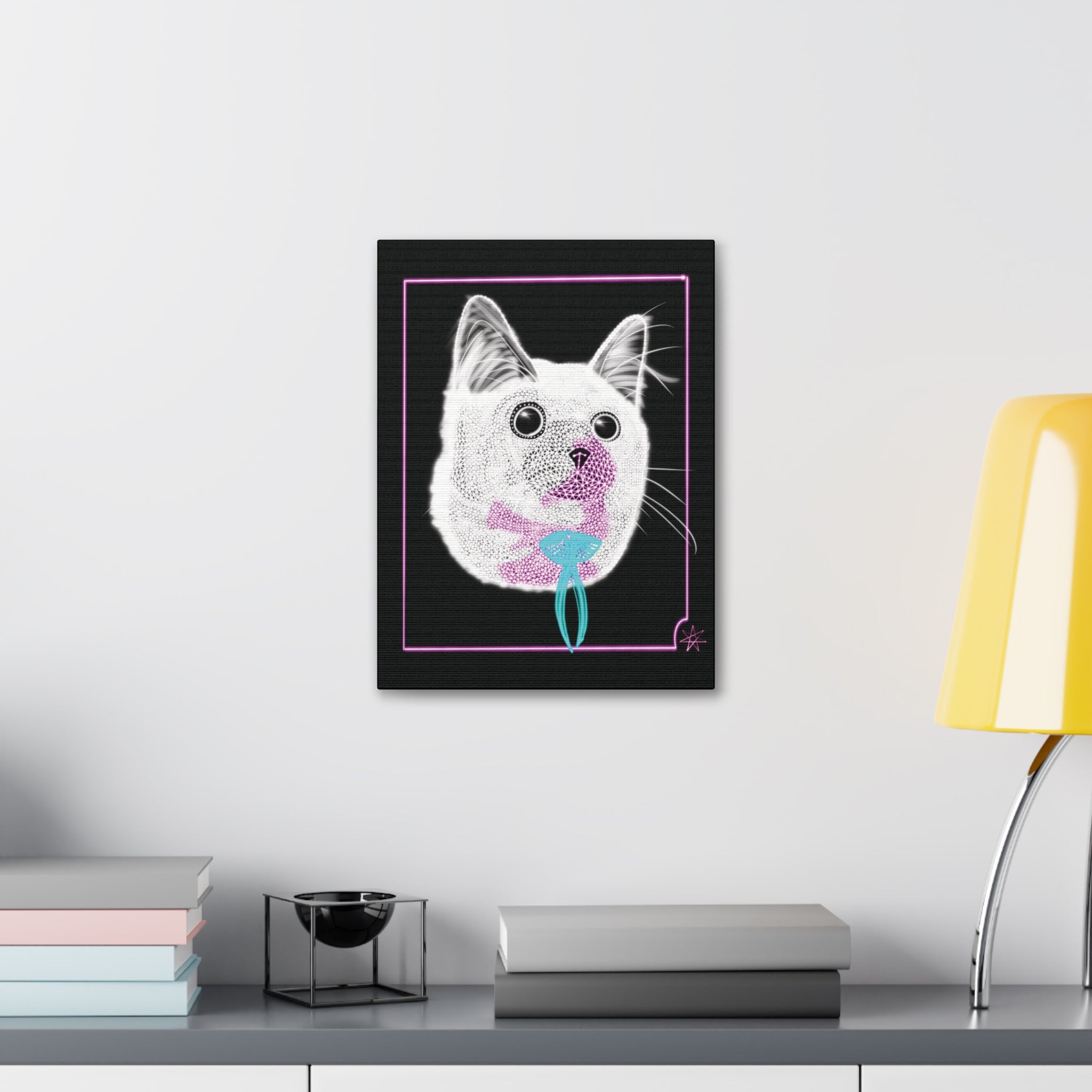 Portrait Canvas Art - Laser Kitty Neon Polygon Design, Cat Lover Gift, Fun Home Decor, Pet Artwork, Quirky Wall Art
