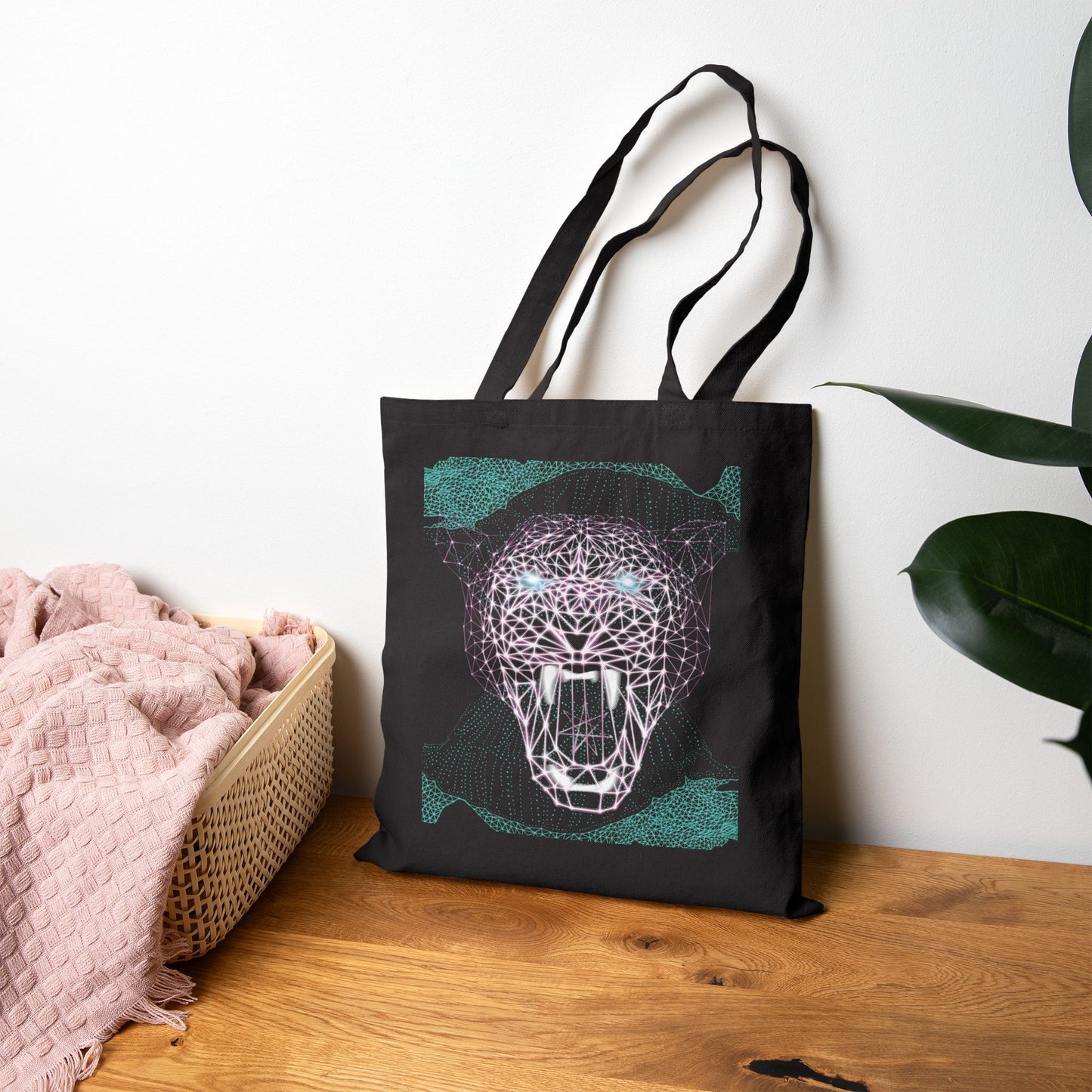 Cotton Canvas Tote - Neon Polygon Fierce Design, Bag Stylish Reusable Tote, Eco-Friendly Shopping Bag, Festival Accessory, Unique Gift