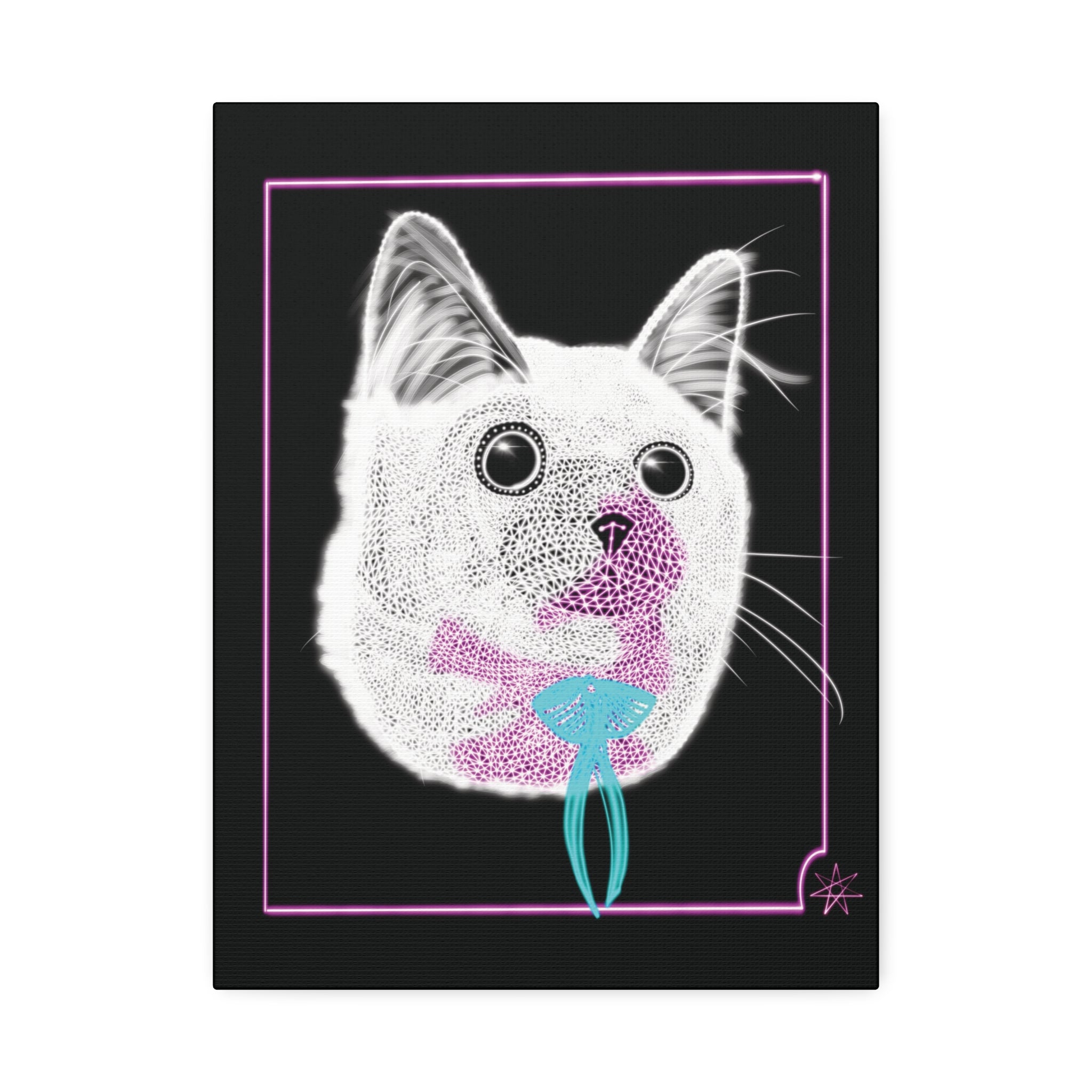 Portrait Canvas Art - Laser Kitty Neon Polygon Design, Cat Lover Gift, Fun Home Decor, Pet Artwork, Quirky Wall Art