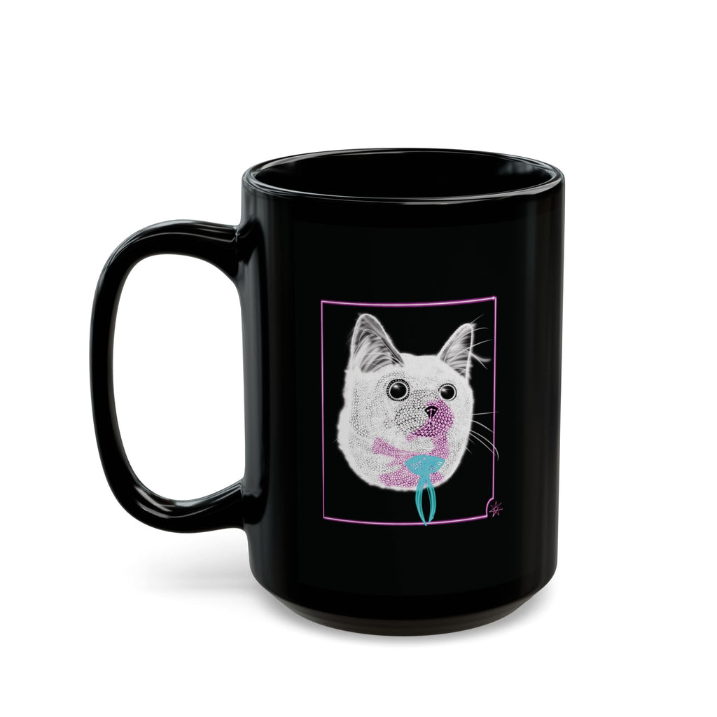 Black Mug (11oz, 15oz) - Laser Kitty Neon Polygon Design