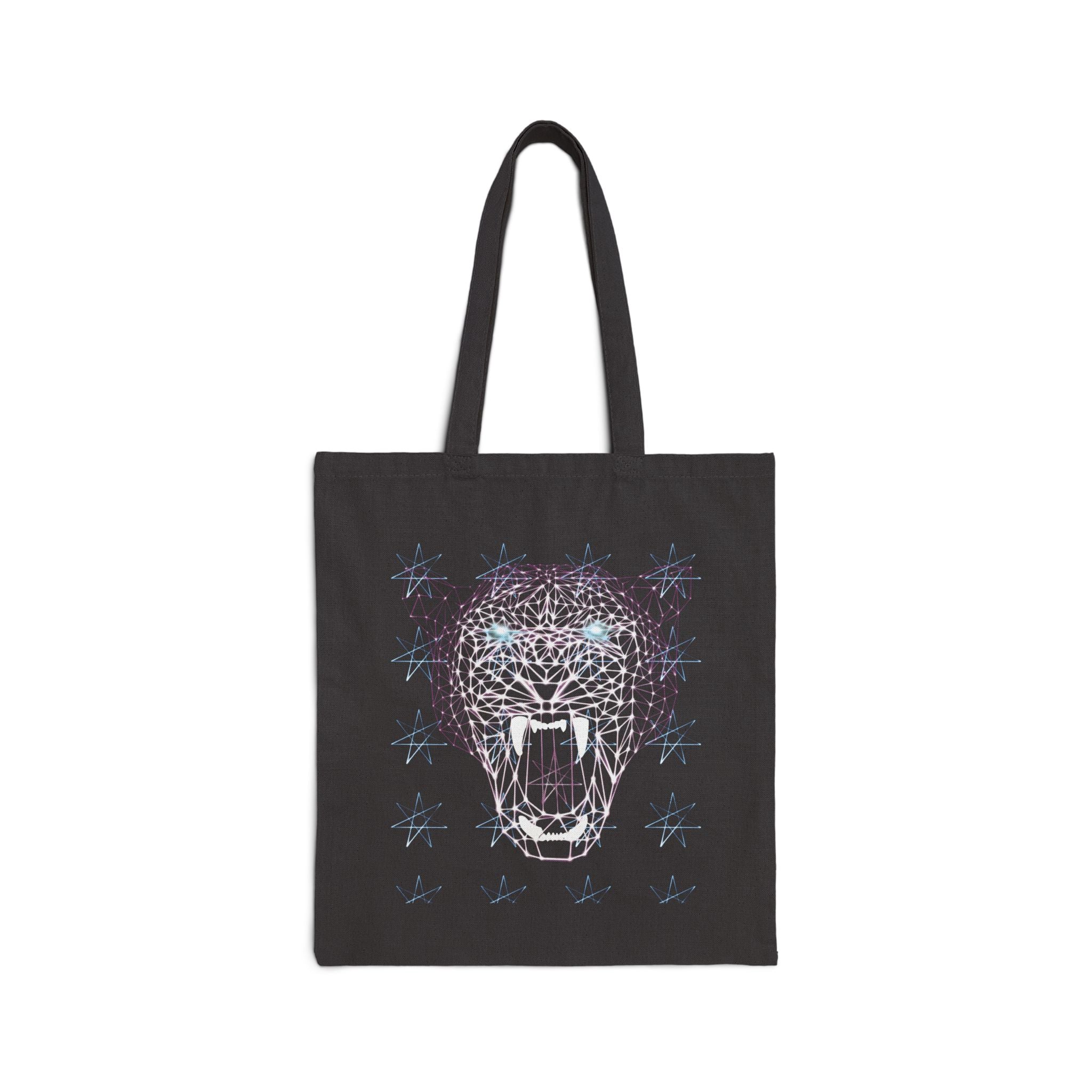 Cotton Canvas Tote - Laser Panther Neon Polygon Design, Bag Stylish Reusable Tote, Eco-Friendly Shopping Bag, Festival Accessory, Unique Gift