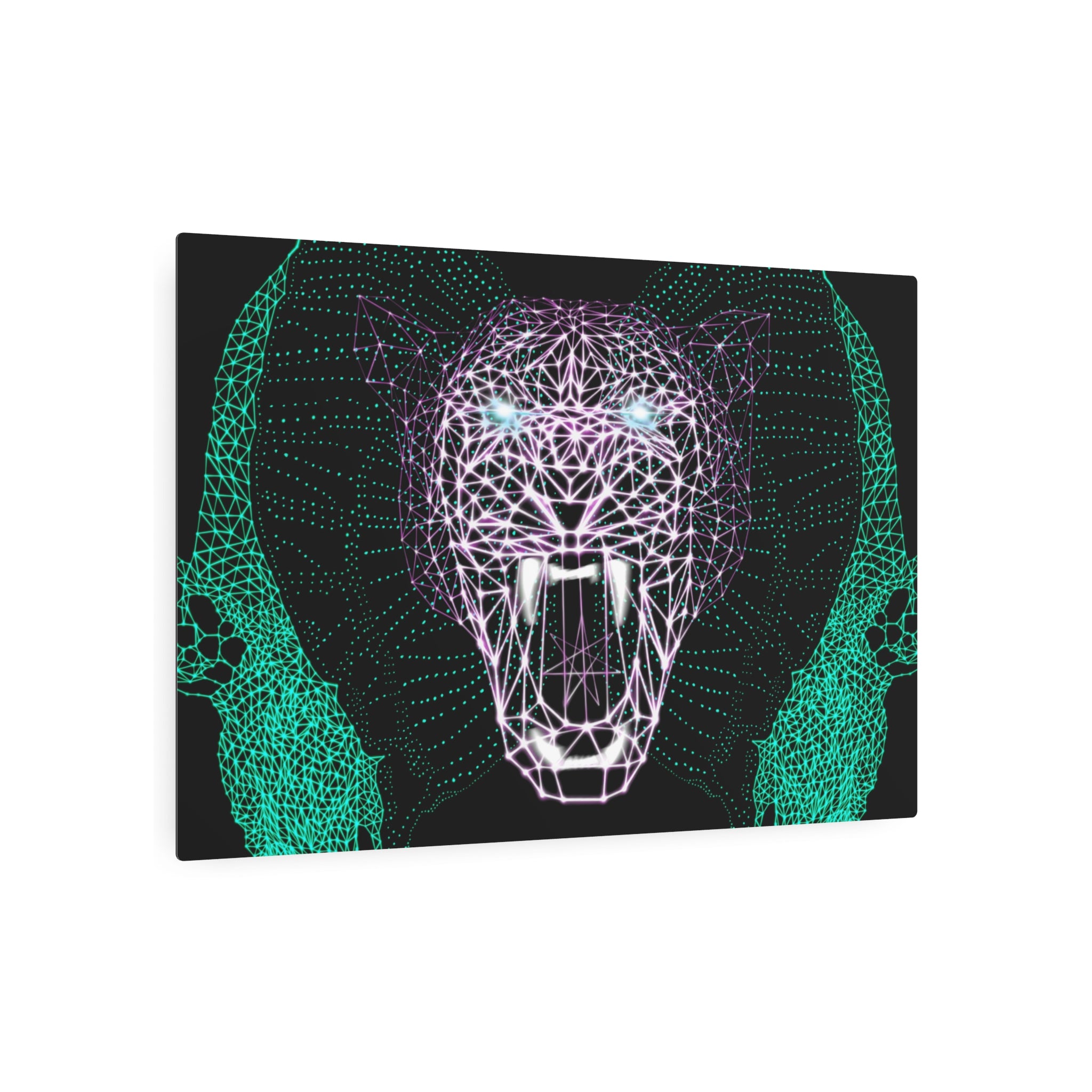 Metal Art Sign - Neon Polygon Fierce Design, Wall Decor, Unique Home Decoration, Gift for Animal Lovers, Office Art, Birthday Gift, Nature Wall Art