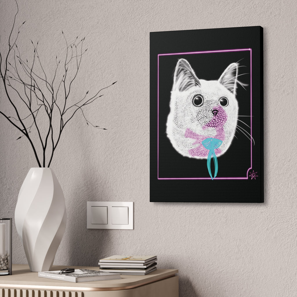 Portrait Canvas Art - Laser Kitty Neon Polygon Design, Cat Lover Gift, Fun Home Decor, Pet Artwork, Quirky Wall Art