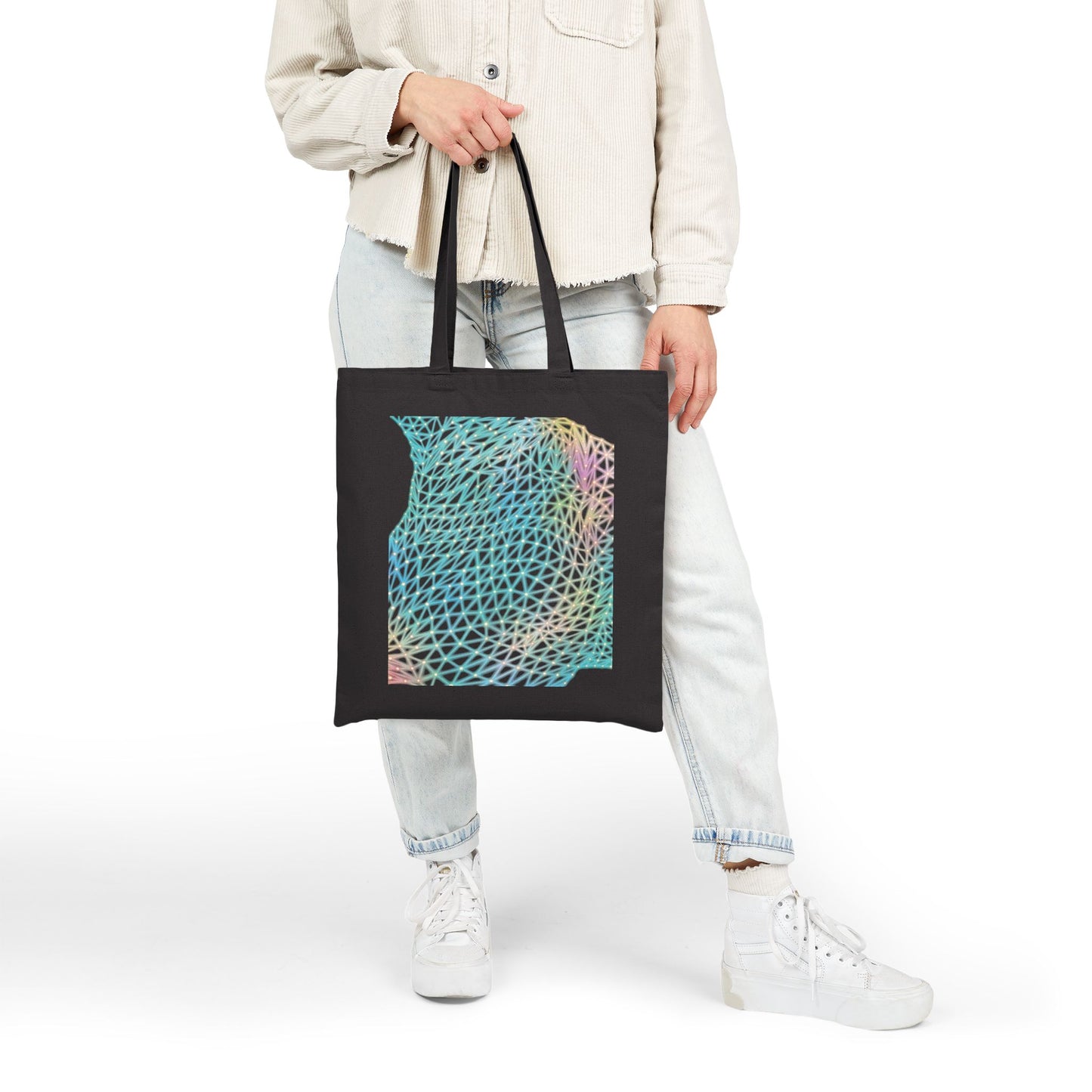 Cotton Canvas Tote - Fancy Rooster Neon Polygon Design, Bag Stylish Reusable Tote, Eco-Friendly Shopping Bag, Festival Accessory, Unique Gift