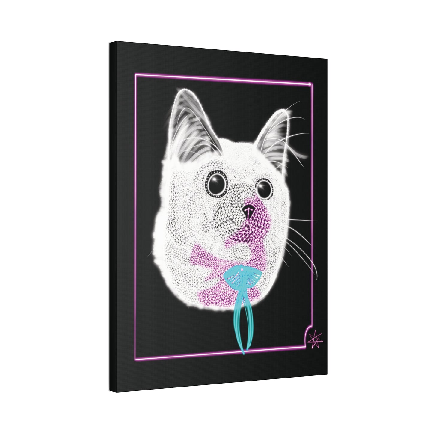 Portrait Canvas Art - Laser Kitty Neon Polygon Design, Cat Lover Gift, Fun Home Decor, Pet Artwork, Quirky Wall Art
