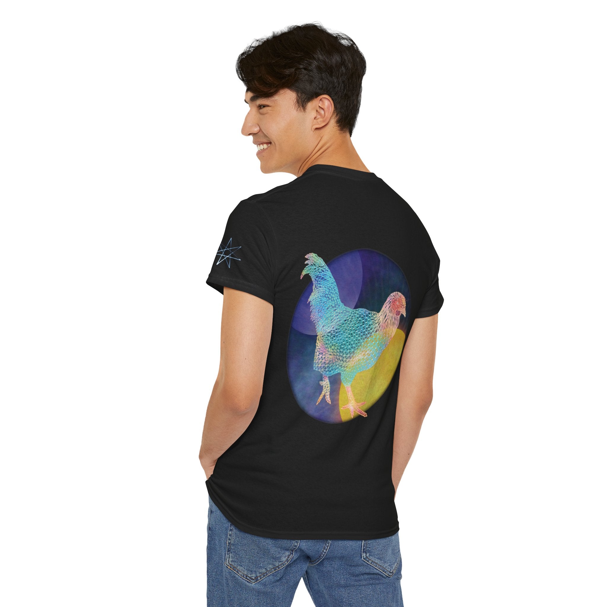 Unisex T-Shirt - Space Rooster Neon Polygon Design - Casual Wear, Gift for Reptile Lovers, Animal Lovers Apparel, Unique Streetwear