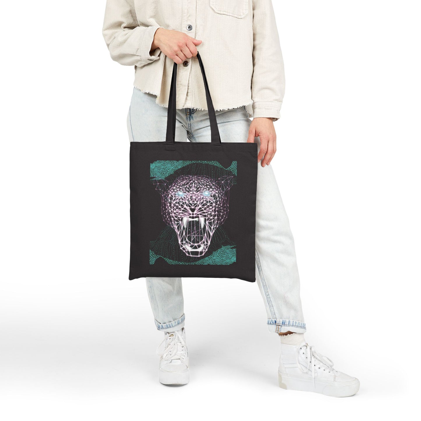 Cotton Canvas Tote - Neon Polygon Fierce Design, Bag Stylish Reusable Tote, Eco-Friendly Shopping Bag, Festival Accessory, Unique Gift