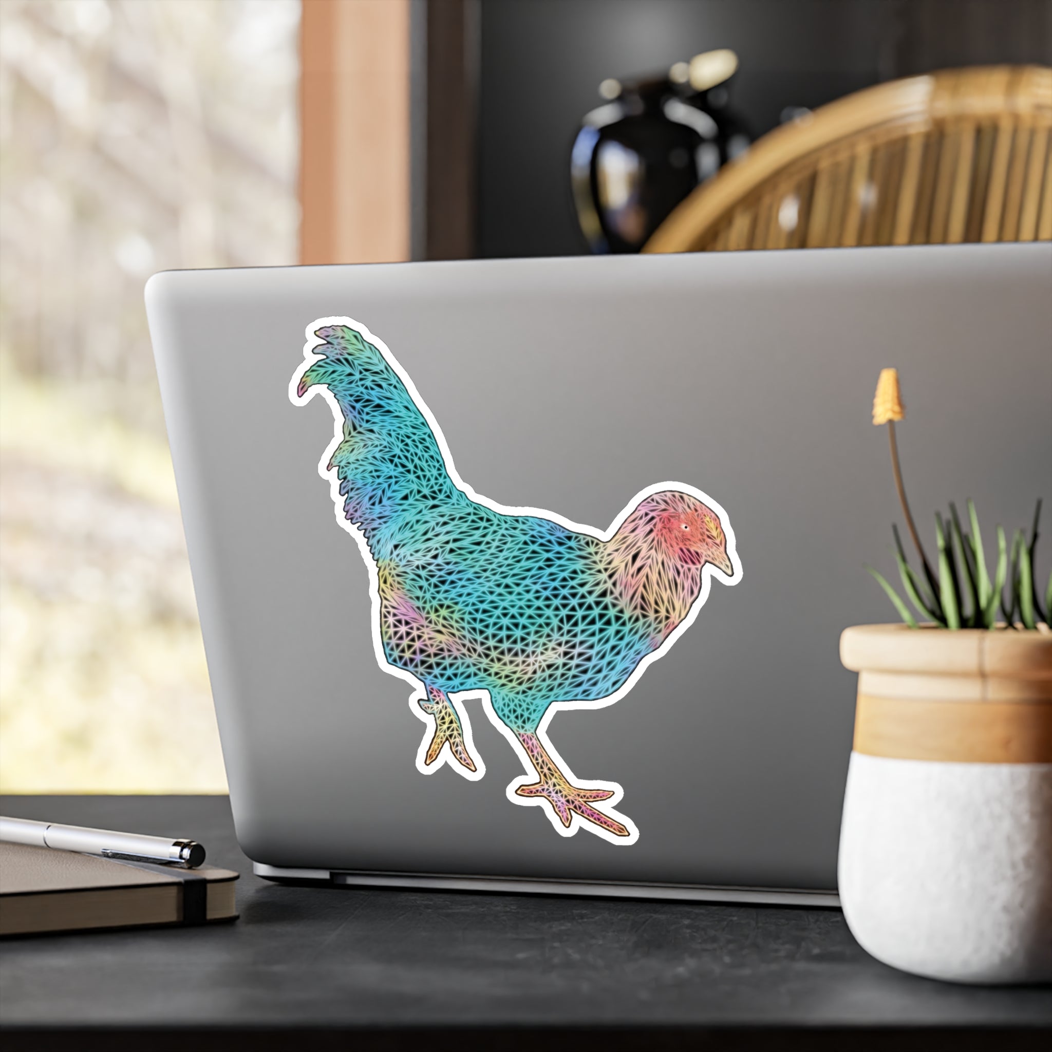 Vinyl Sticker/Decal - Laser Rooster Neon Polygon Design, Kiss-Cut - Bold Stickers for Home Decor, Car Accessories, Gifts, and Urban Art!
