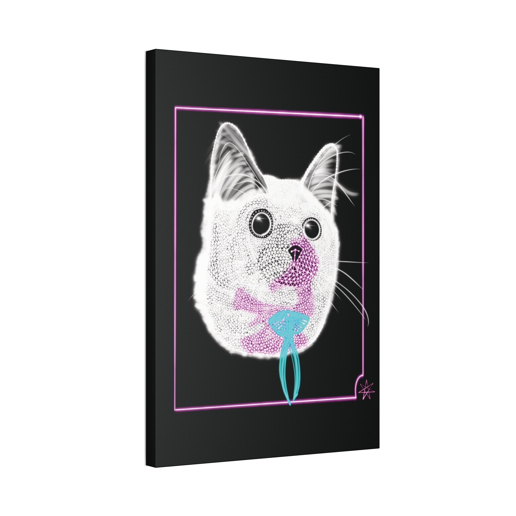 Portrait Canvas Art - Laser Kitty Neon Polygon Design, Cat Lover Gift, Fun Home Decor, Pet Artwork, Quirky Wall Art