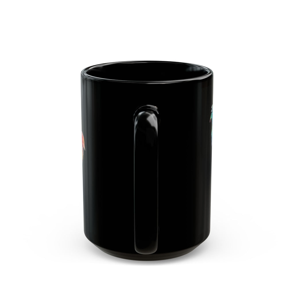 Black Mug (11oz, 15oz) - Laser Rooster Neon Polygon Design