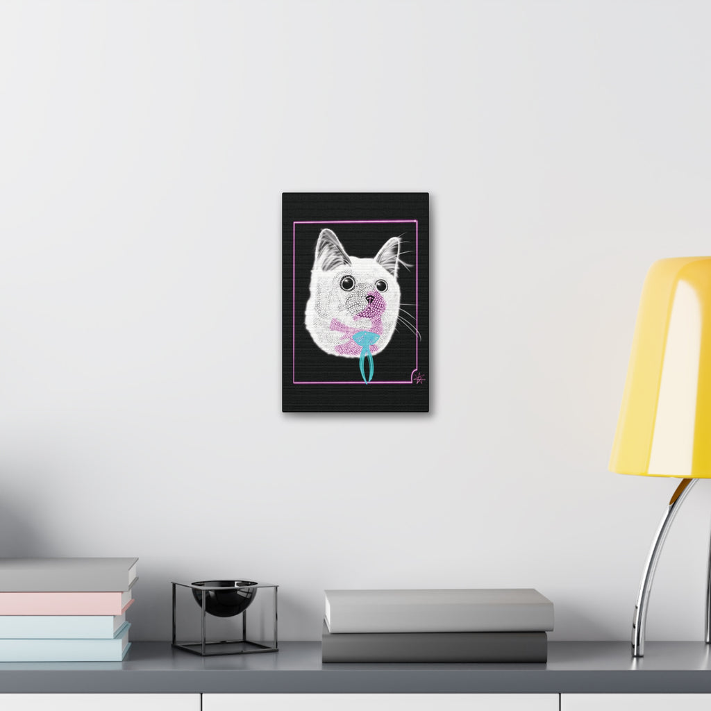 Portrait Canvas Art - Laser Kitty Neon Polygon Design, Cat Lover Gift, Fun Home Decor, Pet Artwork, Quirky Wall Art