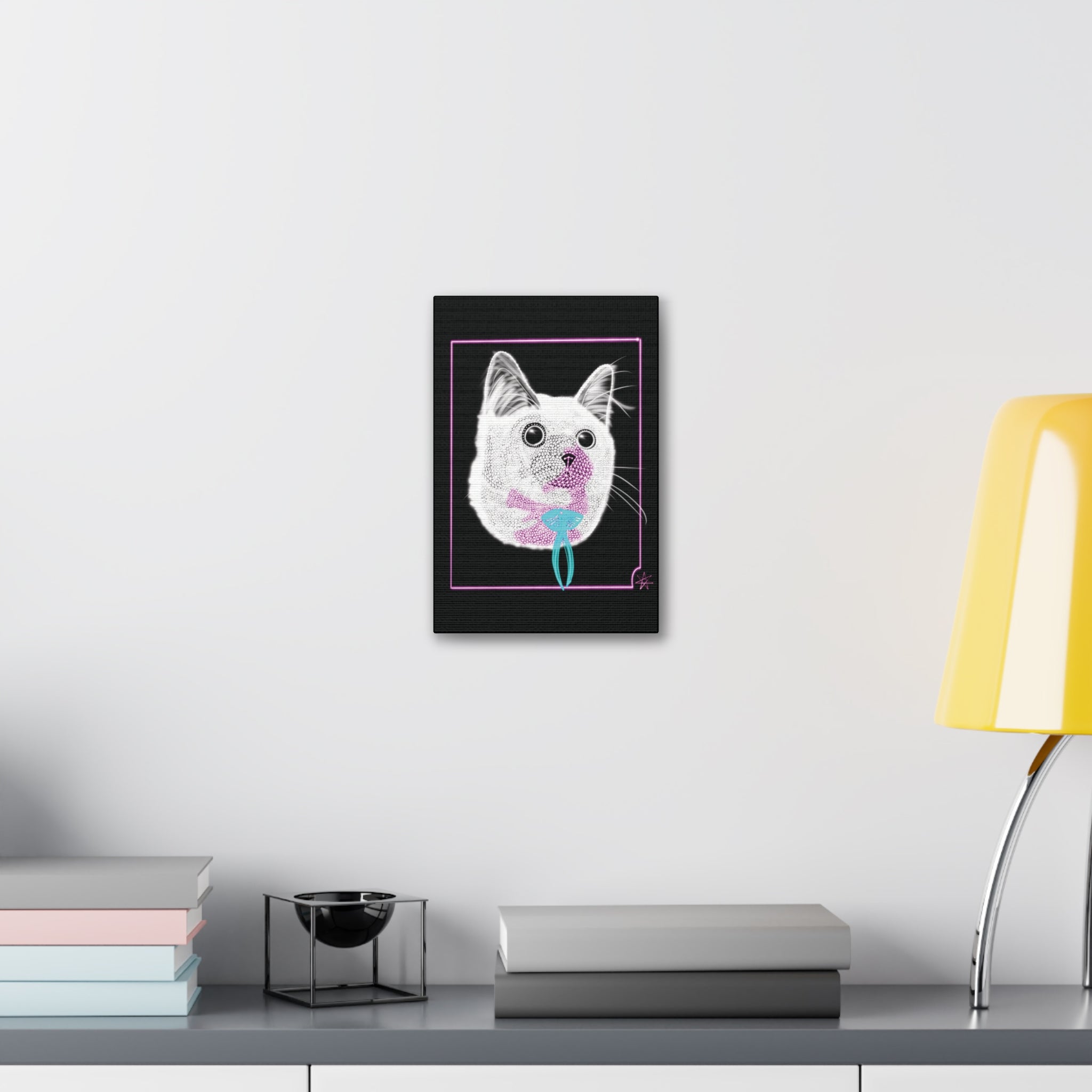 Portrait Canvas Art - Laser Kitty Neon Polygon Design, Cat Lover Gift, Fun Home Decor, Pet Artwork, Quirky Wall Art