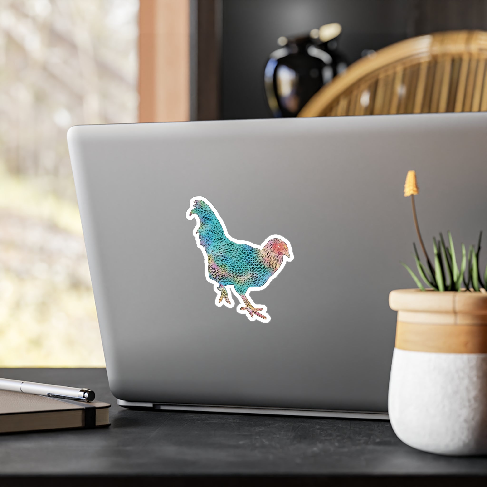 Vinyl Sticker/Decal - Laser Rooster Neon Polygon Design, Kiss-Cut - Bold Stickers for Home Decor, Car Accessories, Gifts, and Urban Art!