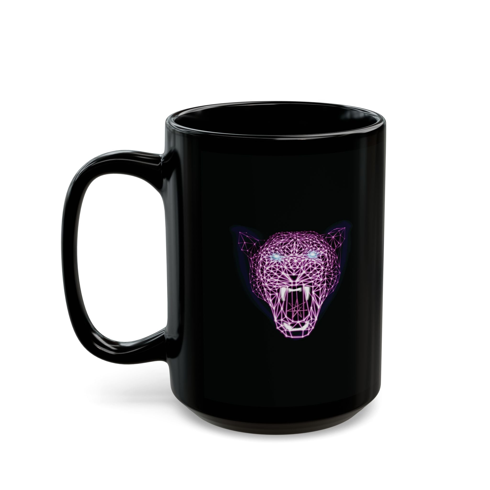 Black Mug (11oz, 15oz) - Laser Panther Neon Polygon Design