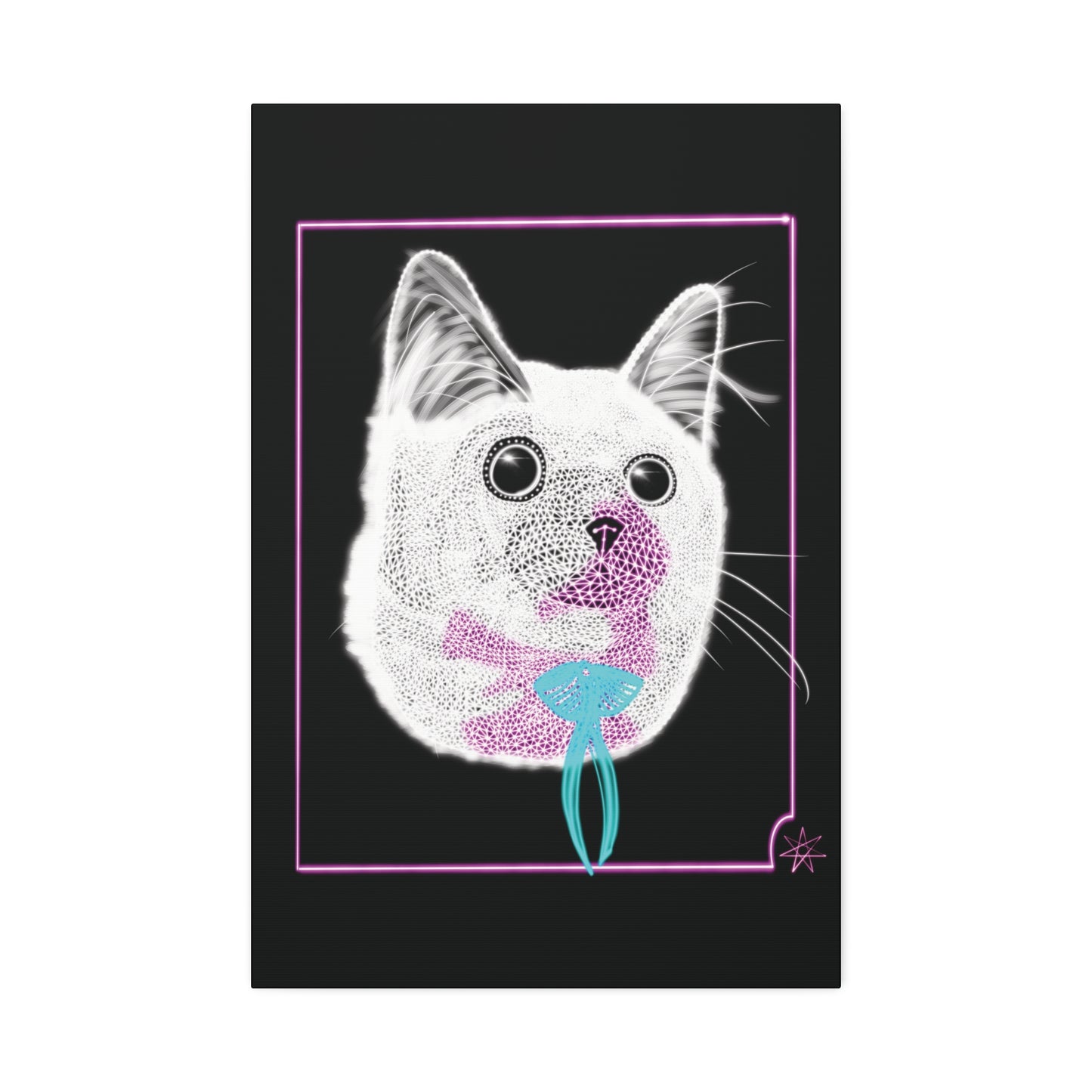 Portrait Canvas Art - Laser Kitty Neon Polygon Design, Cat Lover Gift, Fun Home Decor, Pet Artwork, Quirky Wall Art
