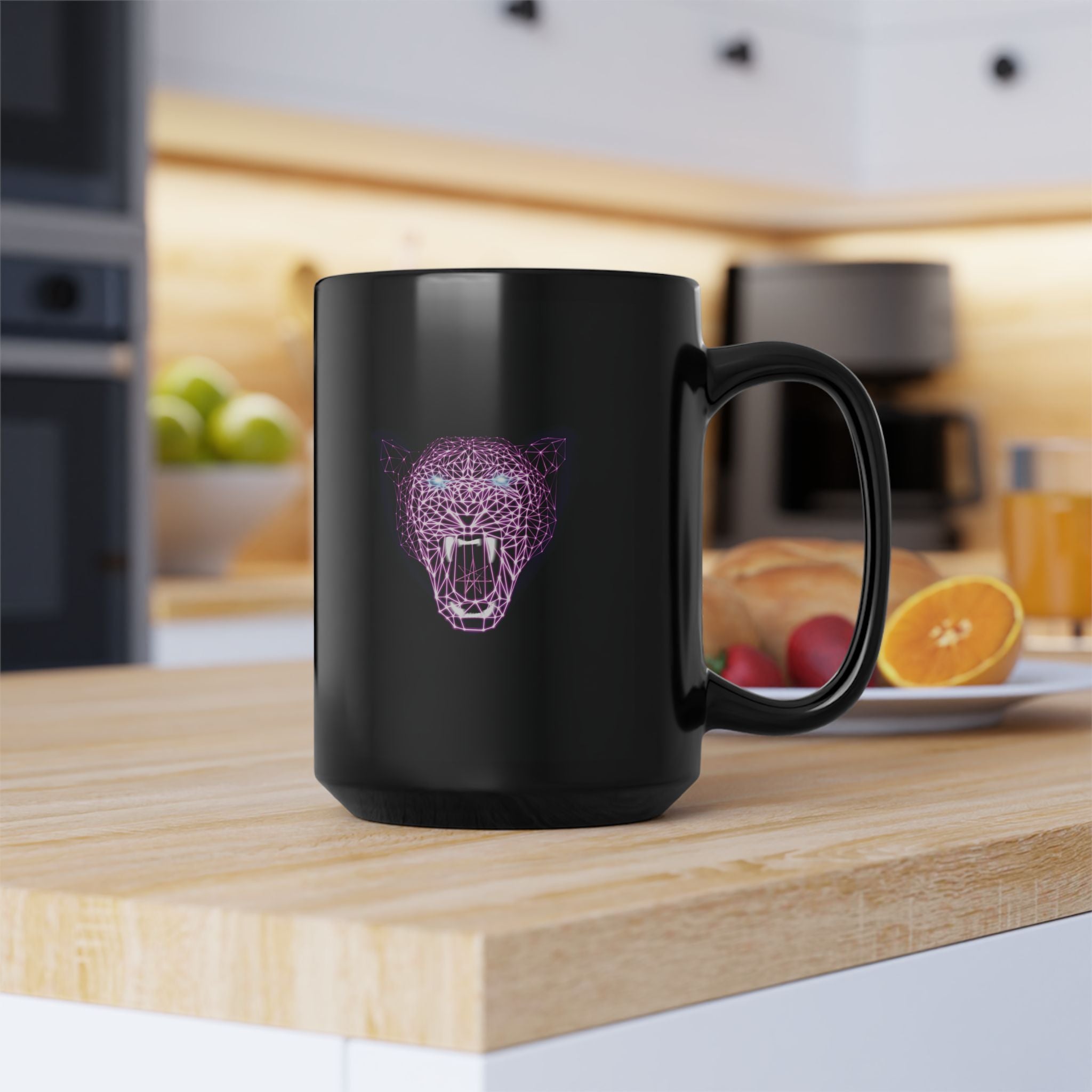 Black Mug (11oz, 15oz) - Laser Panther Neon Polygon Design