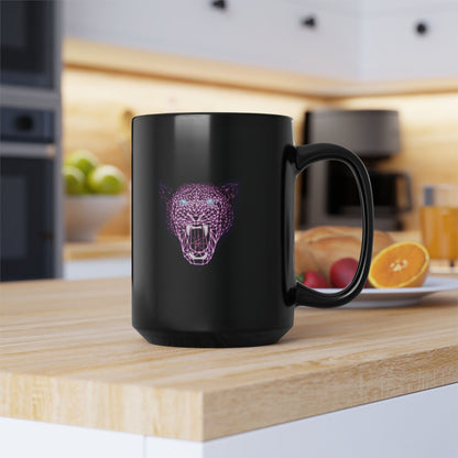 Black Mug (11oz, 15oz) - Laser Panther Neon Polygon Design