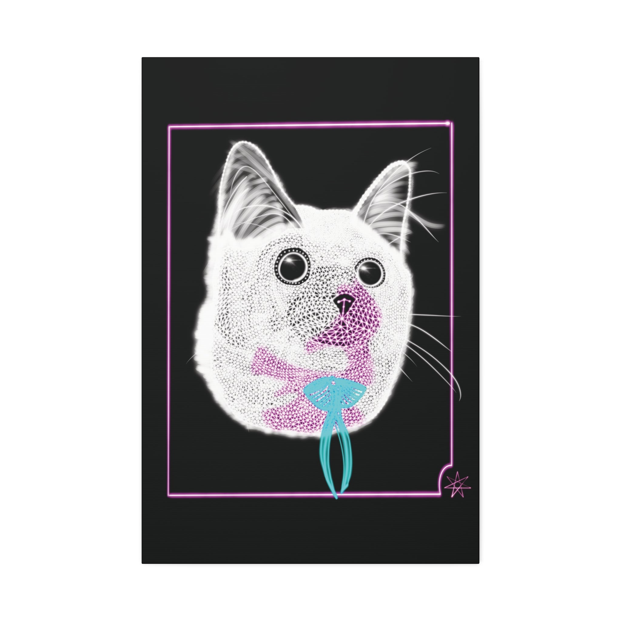 Portrait Canvas Art - Laser Kitty Neon Polygon Design, Cat Lover Gift, Fun Home Decor, Pet Artwork, Quirky Wall Art