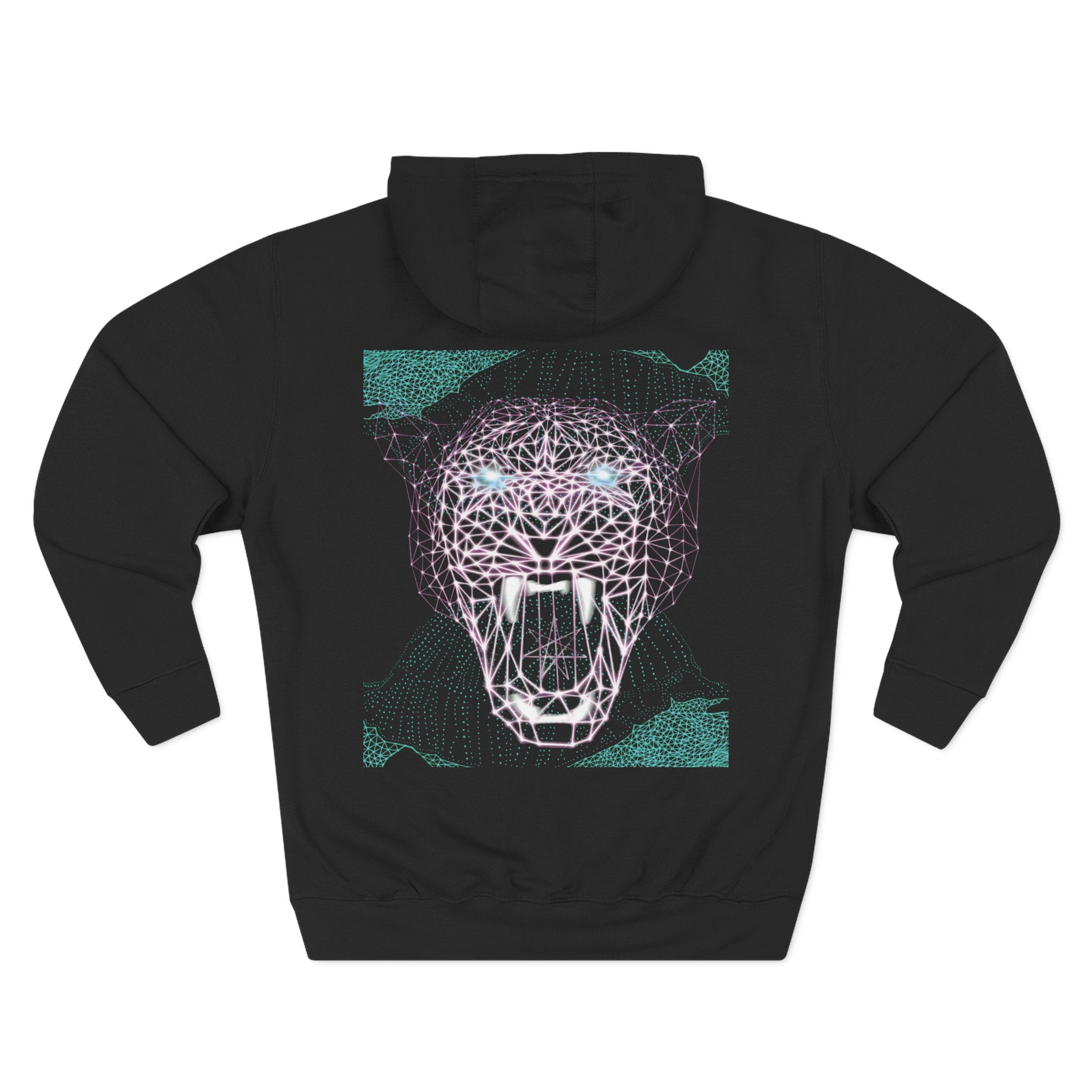 Roaring Geometric Panther Hoodie — Futuristic Wireframe Cat Graphic