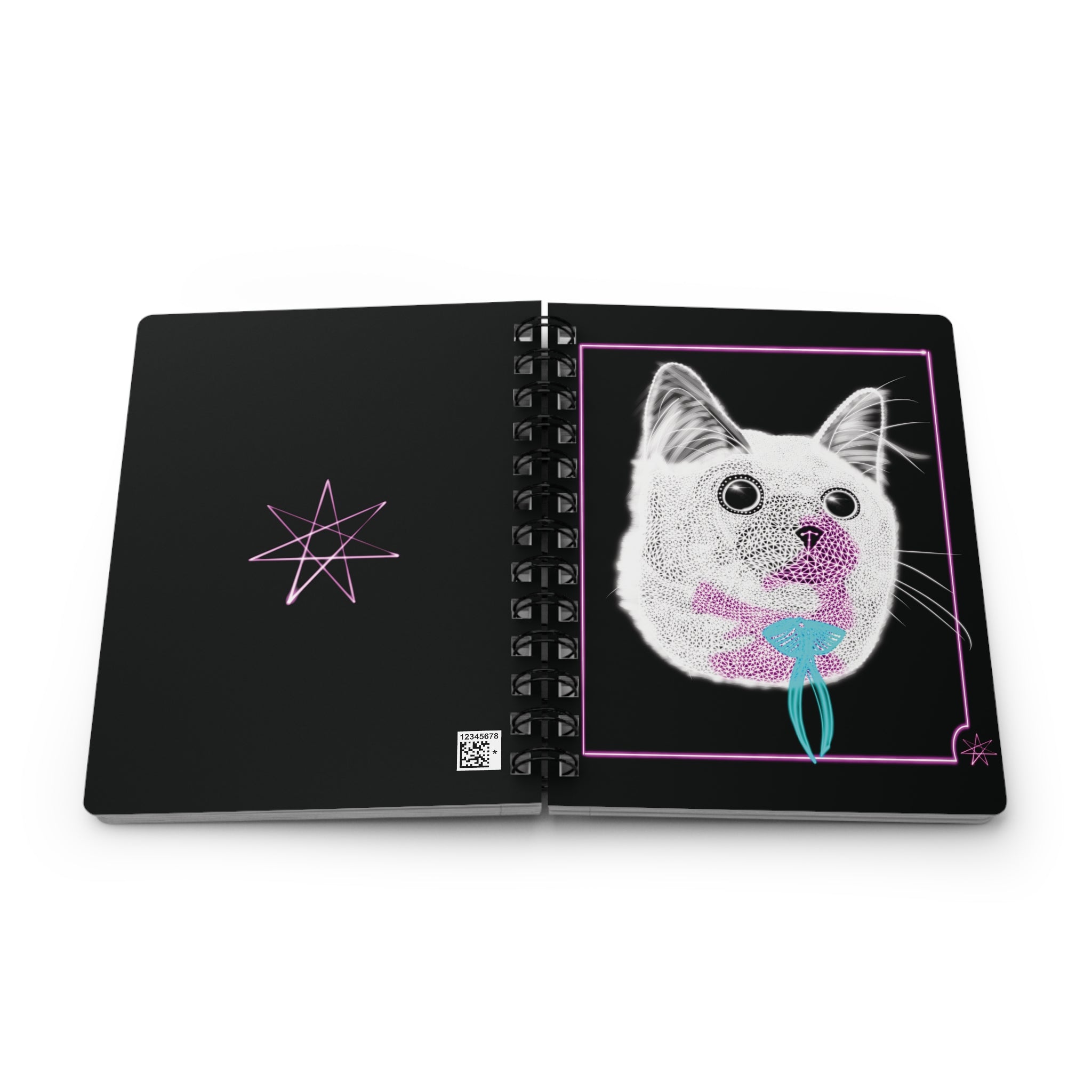 Spiral Bound Journal - Laser Kitty on the Outside, Panther on the Inside Neon Polygon Design