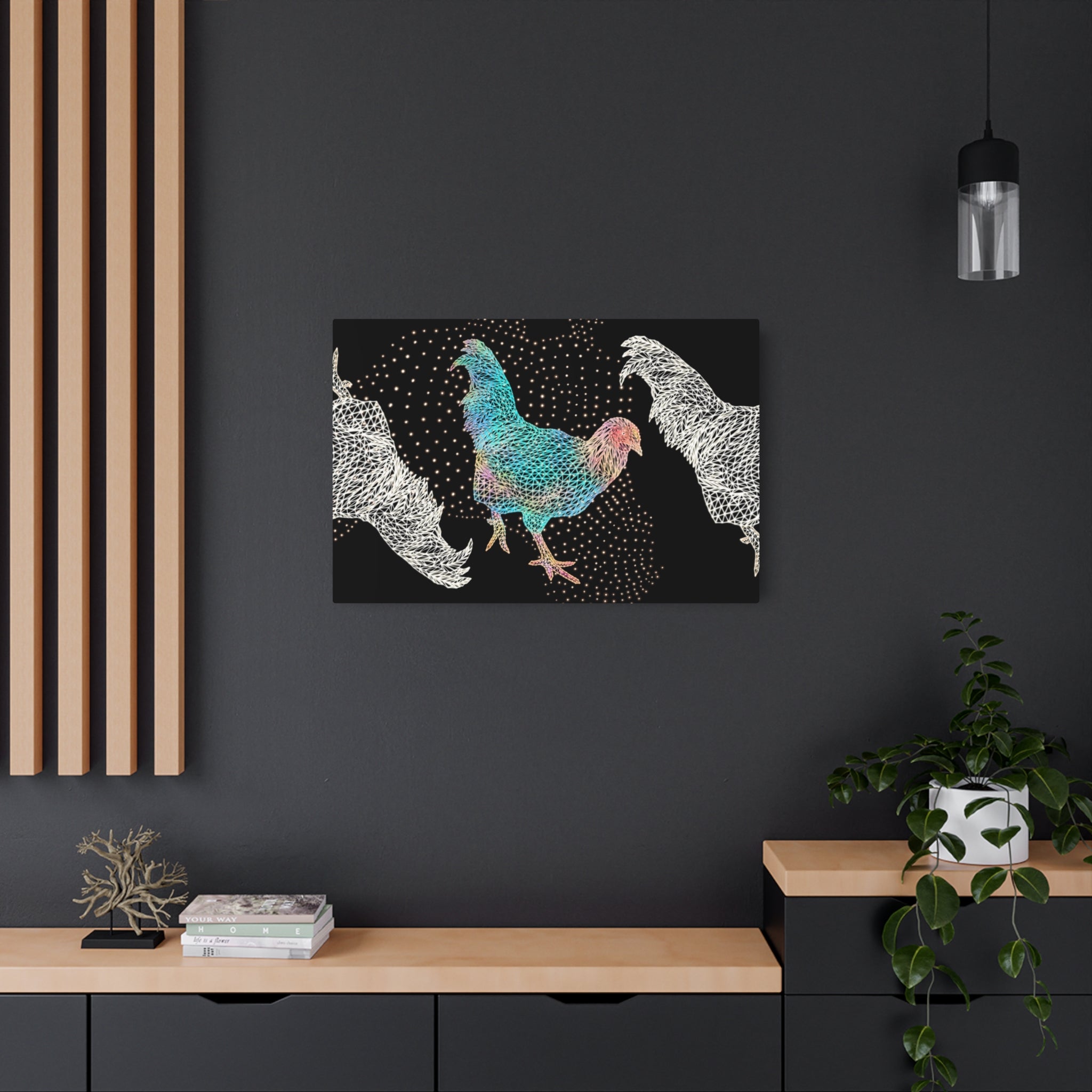 Metal Art Sign - Fancy Rooster Neon Polygon Design, Wall Decor, Unique Home Decoration, Gift for Animal Lovers, Office Art, Birthday Gift, Nature Wall Art