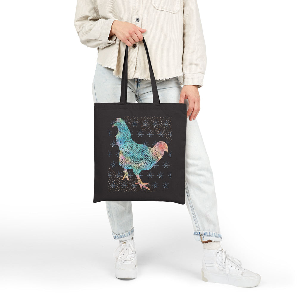Cotton Canvas Tote - Fancy Rooster Neon Polygon Design, Bag Stylish Reusable Tote, Eco-Friendly Shopping Bag, Festival Accessory, Unique Gift