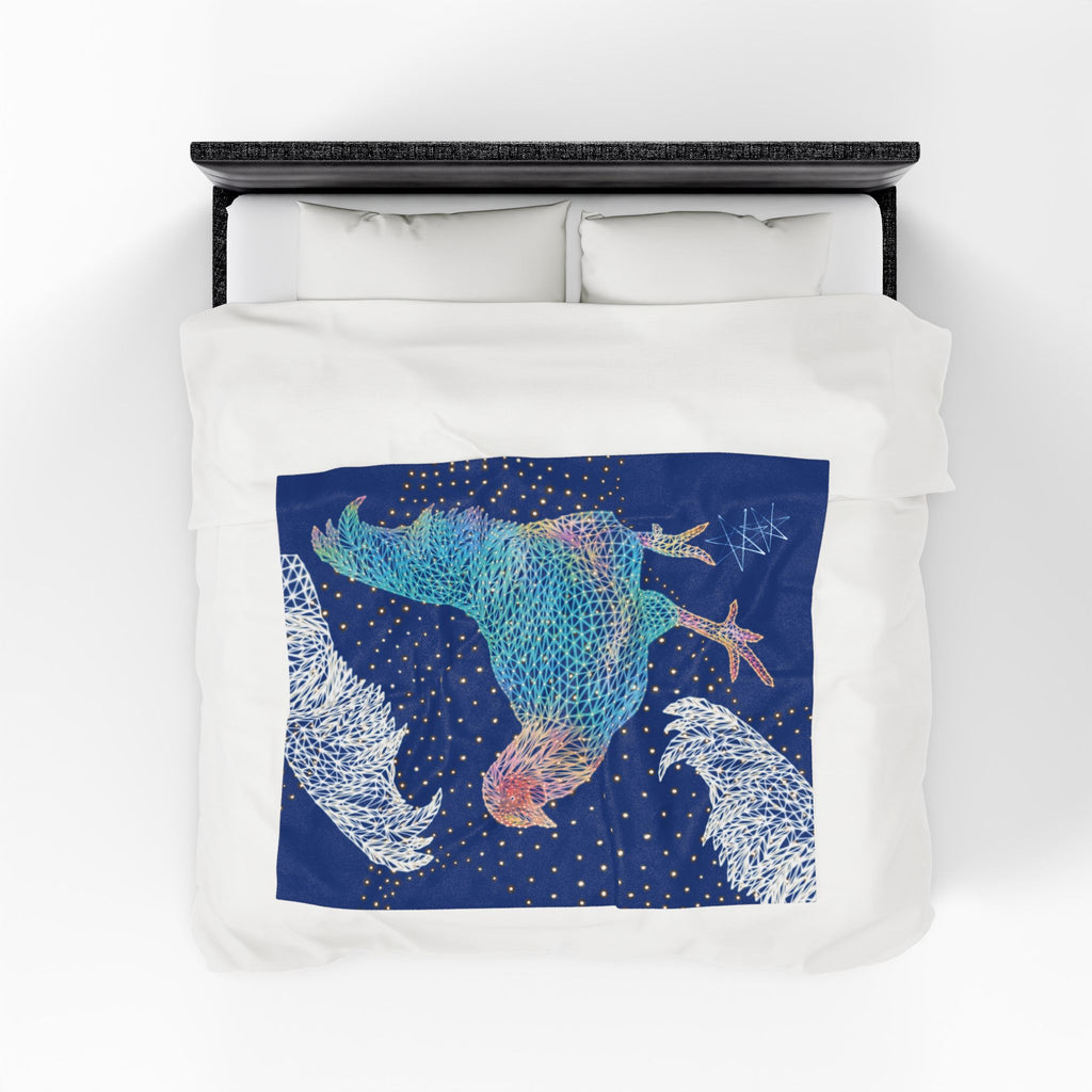 Plush Blanket - Fancy Dancey Rooster Neon Polygon Design, Soft Throw for Home Decor, Cozy Gift, Warm Blanket, Cyberpunk Style
