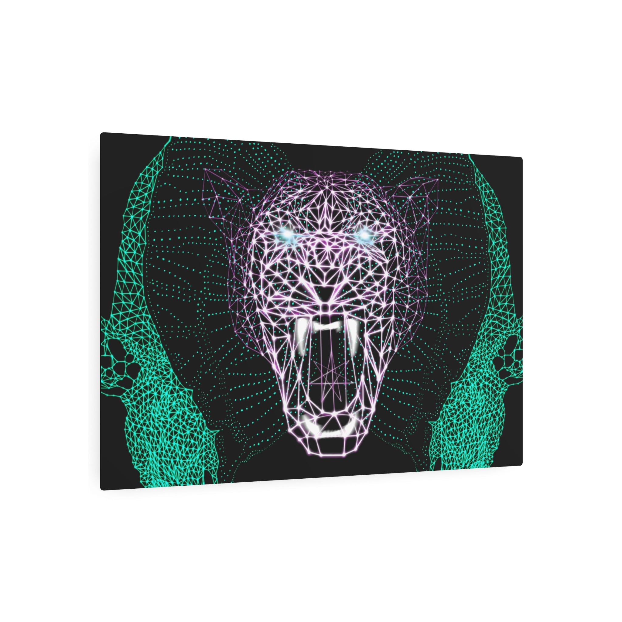 Metal Art Sign - Neon Polygon Fierce Design, Wall Decor, Unique Home Decoration, Gift for Animal Lovers, Office Art, Birthday Gift, Nature Wall Art