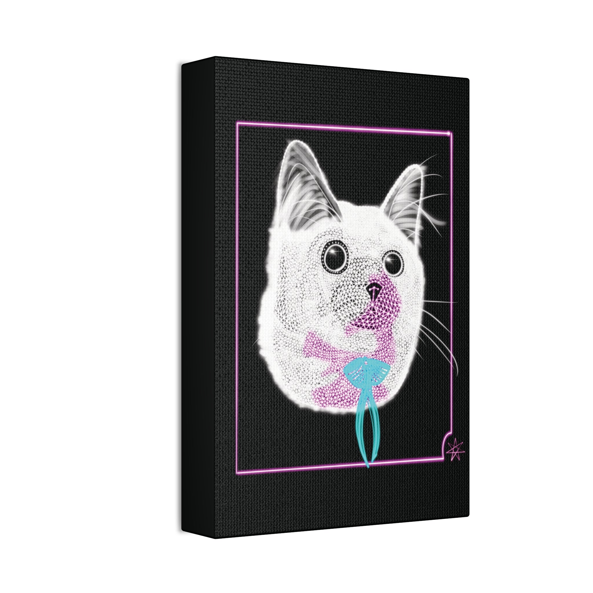 Portrait Canvas Art - Laser Kitty Neon Polygon Design, Cat Lover Gift, Fun Home Decor, Pet Artwork, Quirky Wall Art