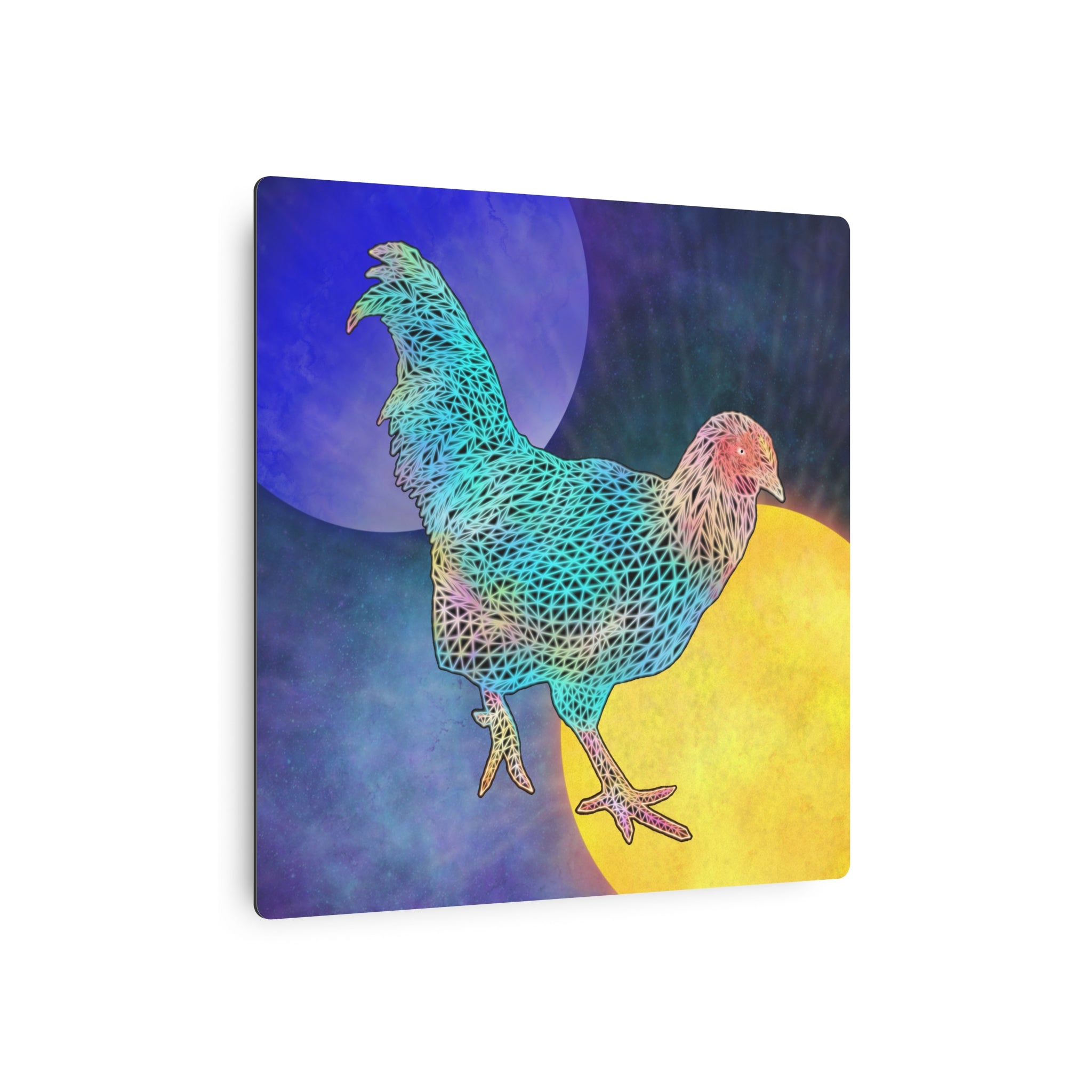 Metal Art Sign - Space Rooster Neon Polygon Design, Wall Decor, Unique Home Decoration, Gift for Animal Lovers, Office Art, Birthday Gift, Nature Wall Art