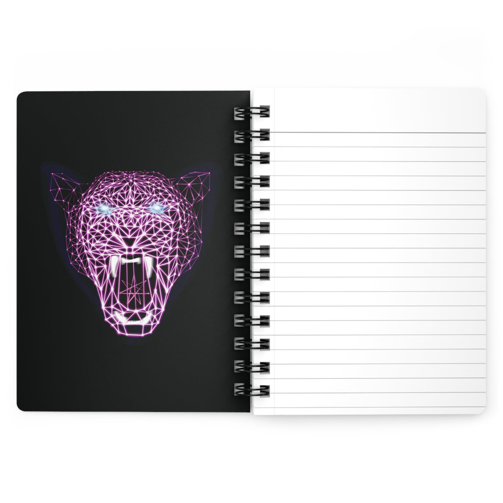 Spiral Bound Journal - Laser Kitty on the Outside, Panther on the Inside Neon Polygon Design