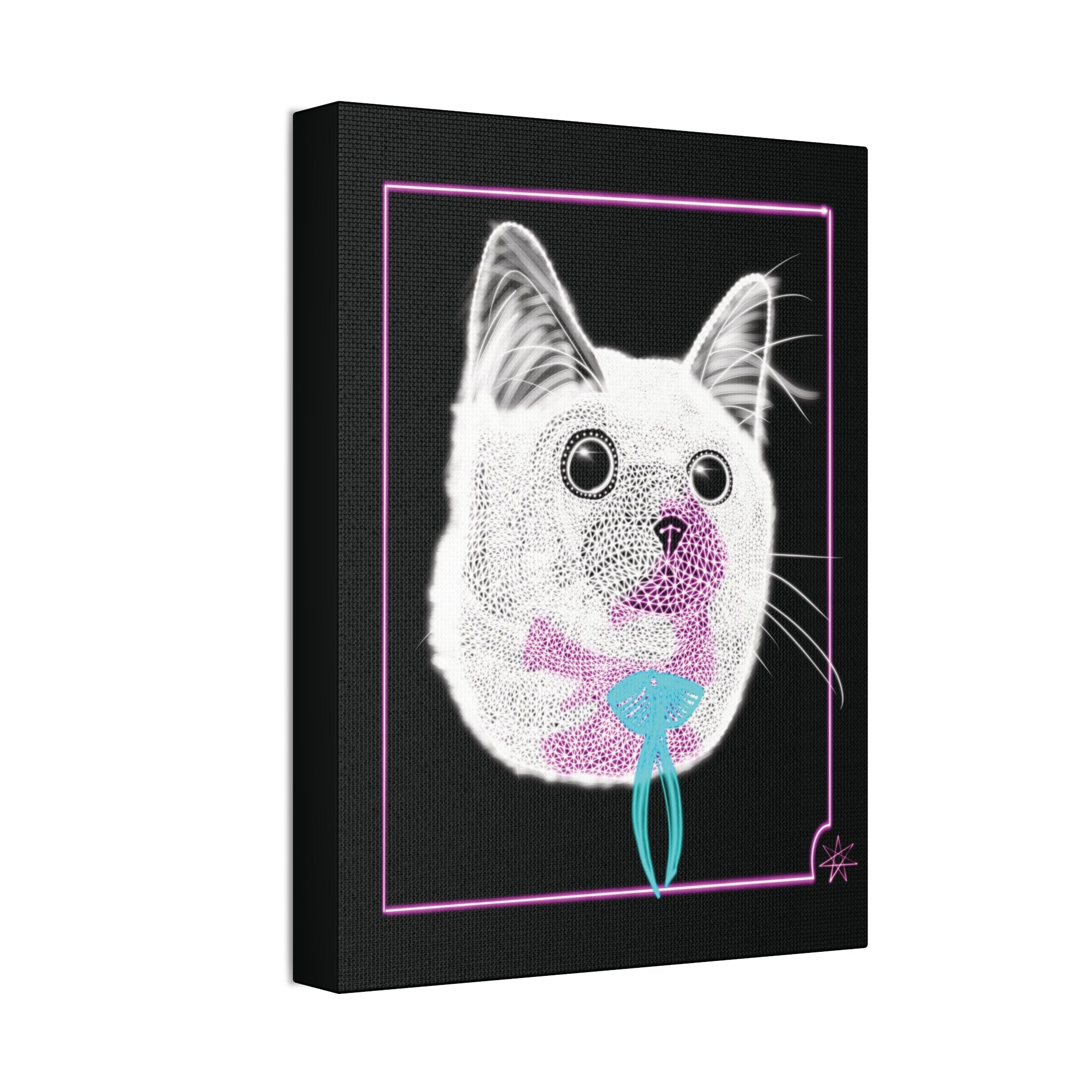 Portrait Canvas Art - Laser Kitty Neon Polygon Design, Cat Lover Gift, Fun Home Decor, Pet Artwork, Quirky Wall Art