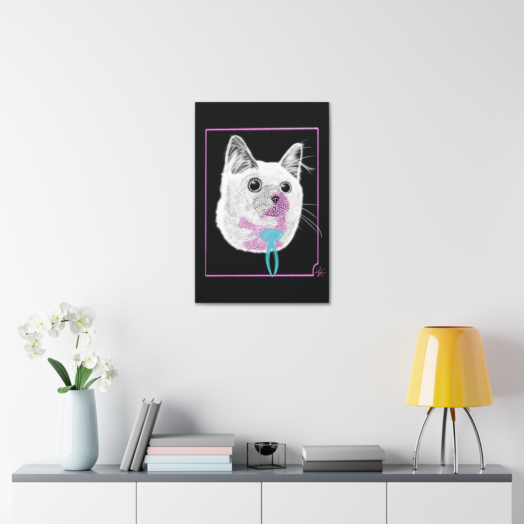 Portrait Canvas Art - Laser Kitty Neon Polygon Design, Cat Lover Gift, Fun Home Decor, Pet Artwork, Quirky Wall Art