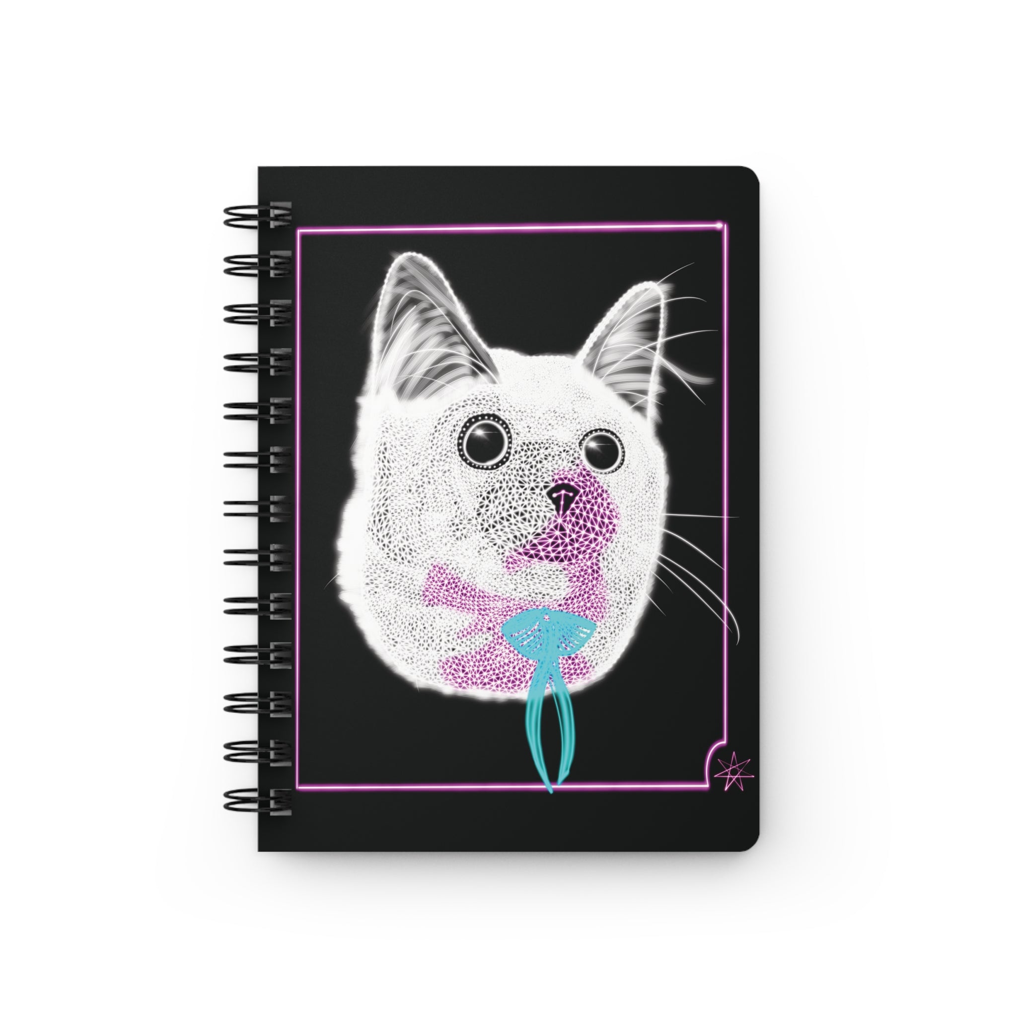 Spiral Bound Journal - Laser Kitty on the Outside, Panther on the Inside Neon Polygon Design