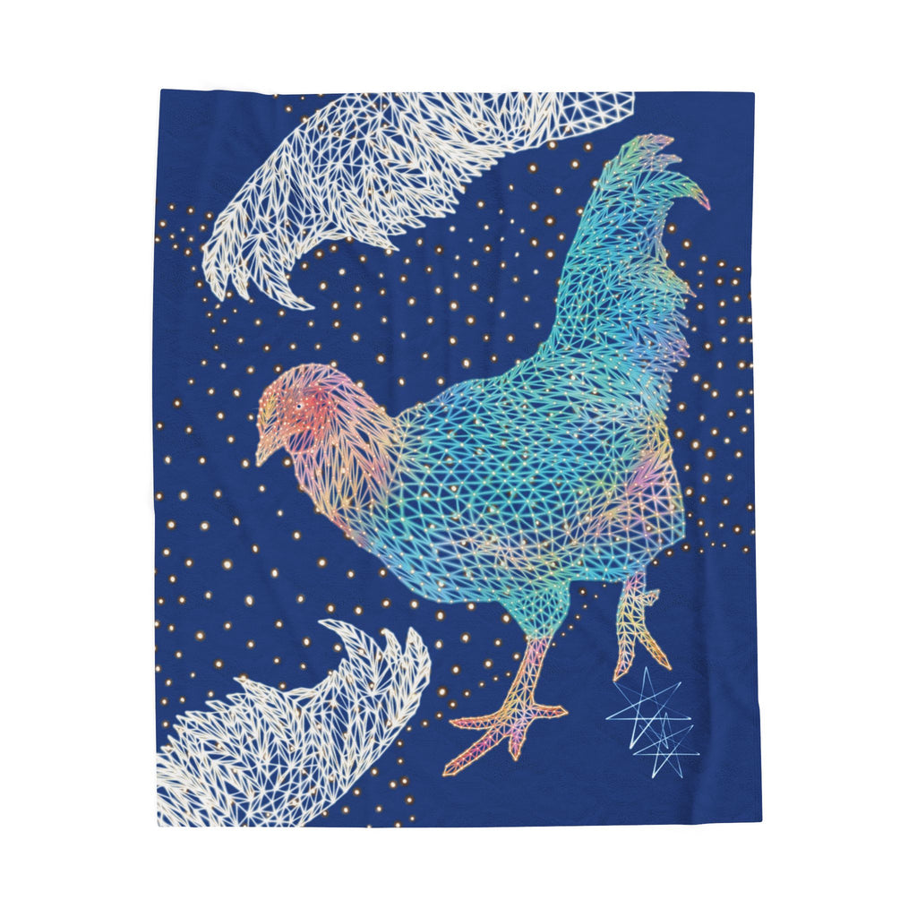 Plush Blanket - Fancy Dancey Rooster Neon Polygon Design, Soft Throw for Home Decor, Cozy Gift, Warm Blanket, Cyberpunk Style