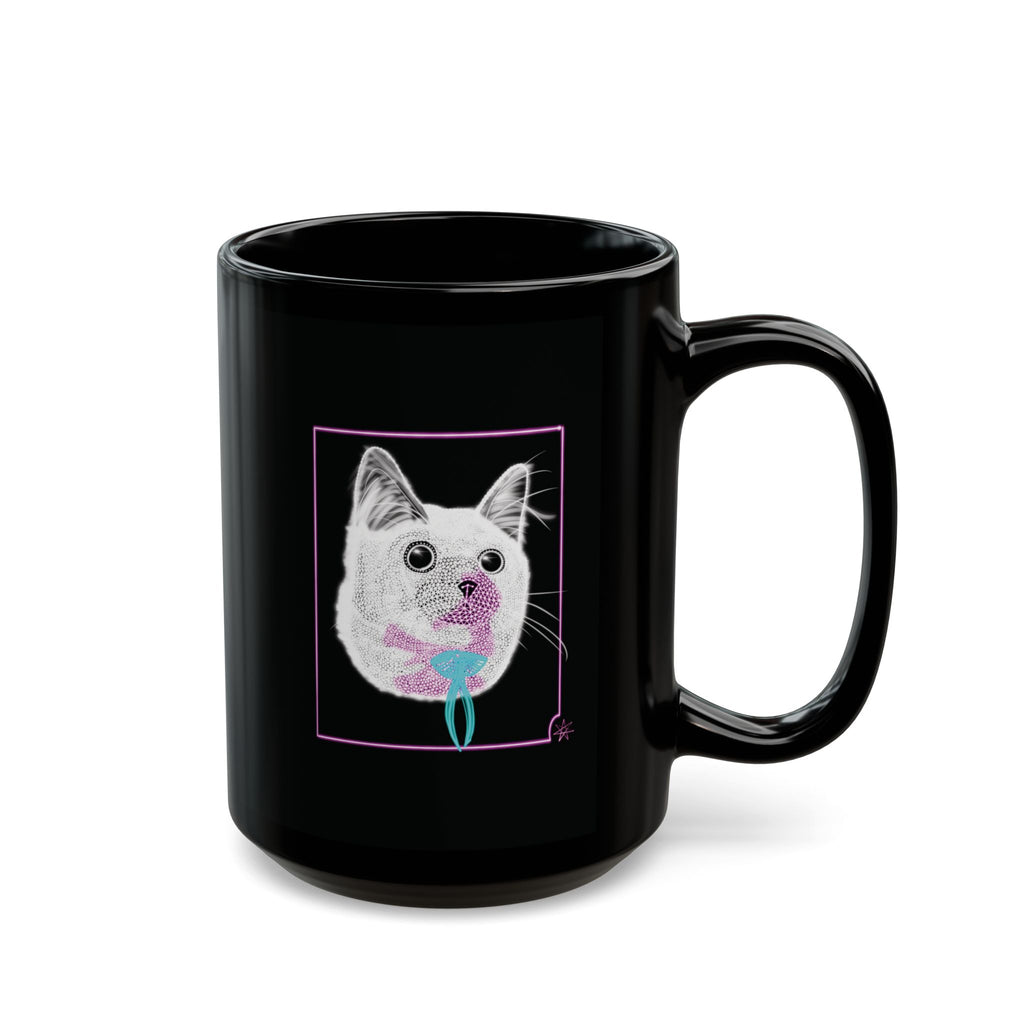 Black Mug (11oz, 15oz) - Laser Kitty Neon Polygon Design