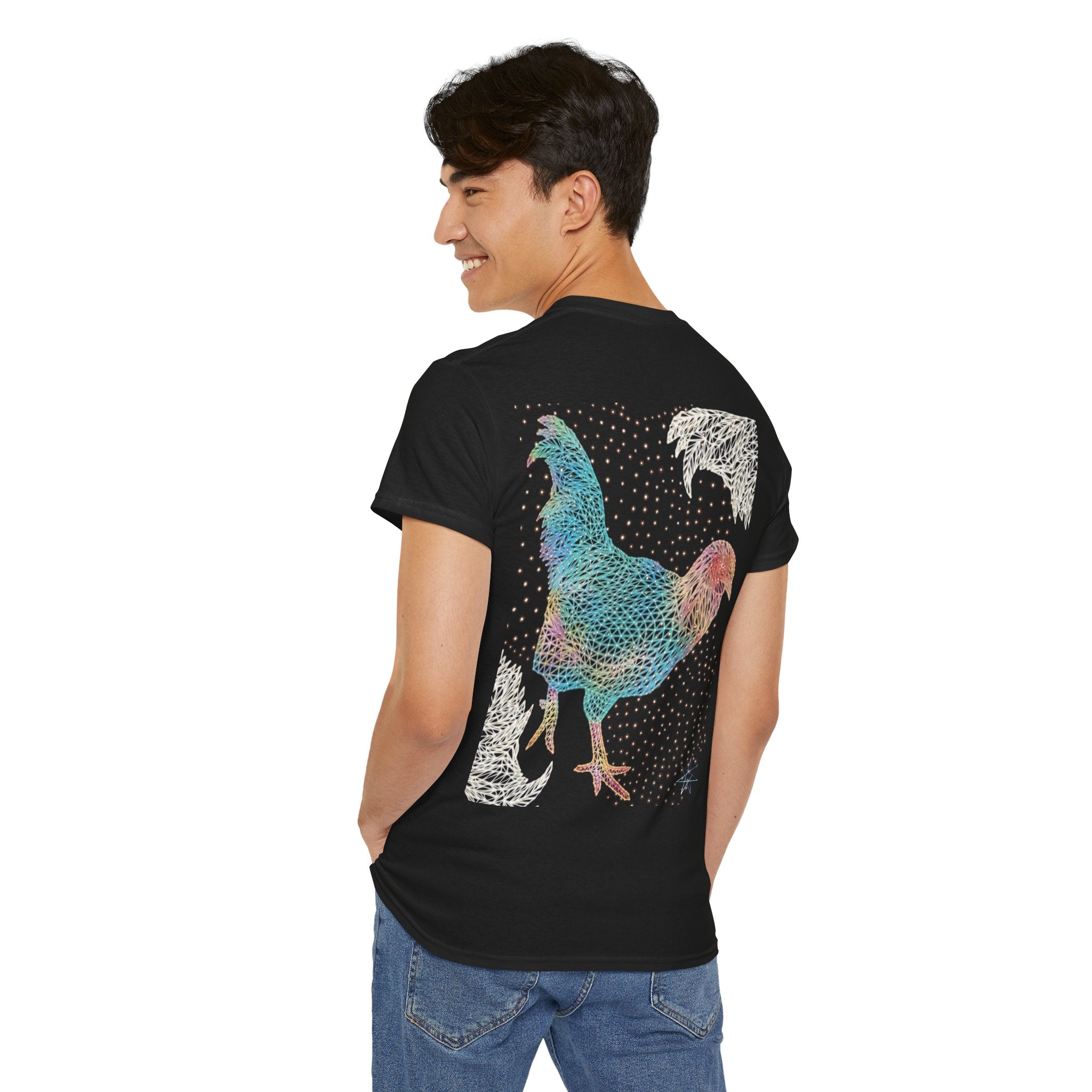Unisex T-Shirt - Laser Rooster Neon Polygon Design - Casual Wear, Gift for Reptile Lovers, Animal Lovers Apparel, Unique Streetwear