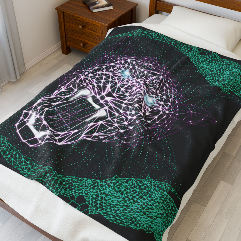 Plush Blanket - Fierce In Your Face Neon Polygon Design, Soft Throw for Home Decor, Cozy Gift, Warm Blanket, Cyberpunk Style