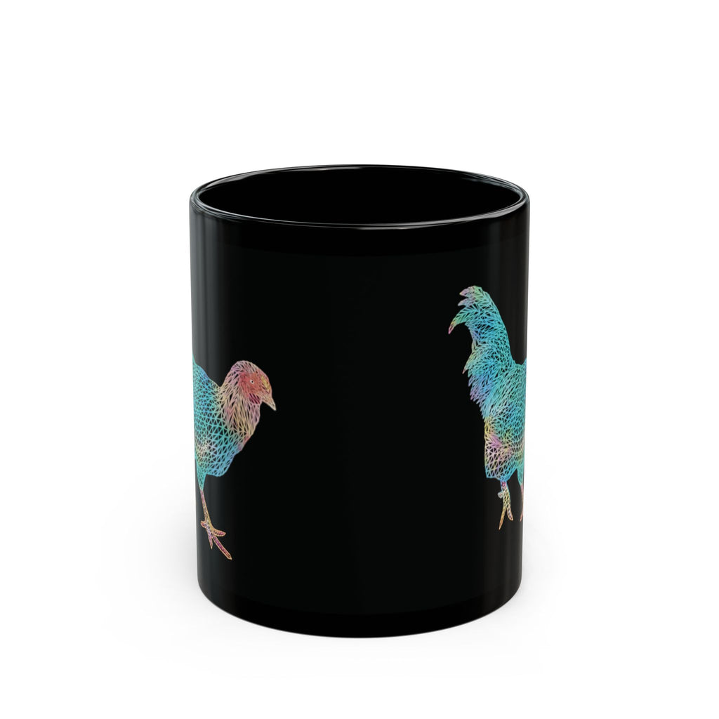 Black Mug (11oz, 15oz) - Laser Rooster Neon Polygon Design