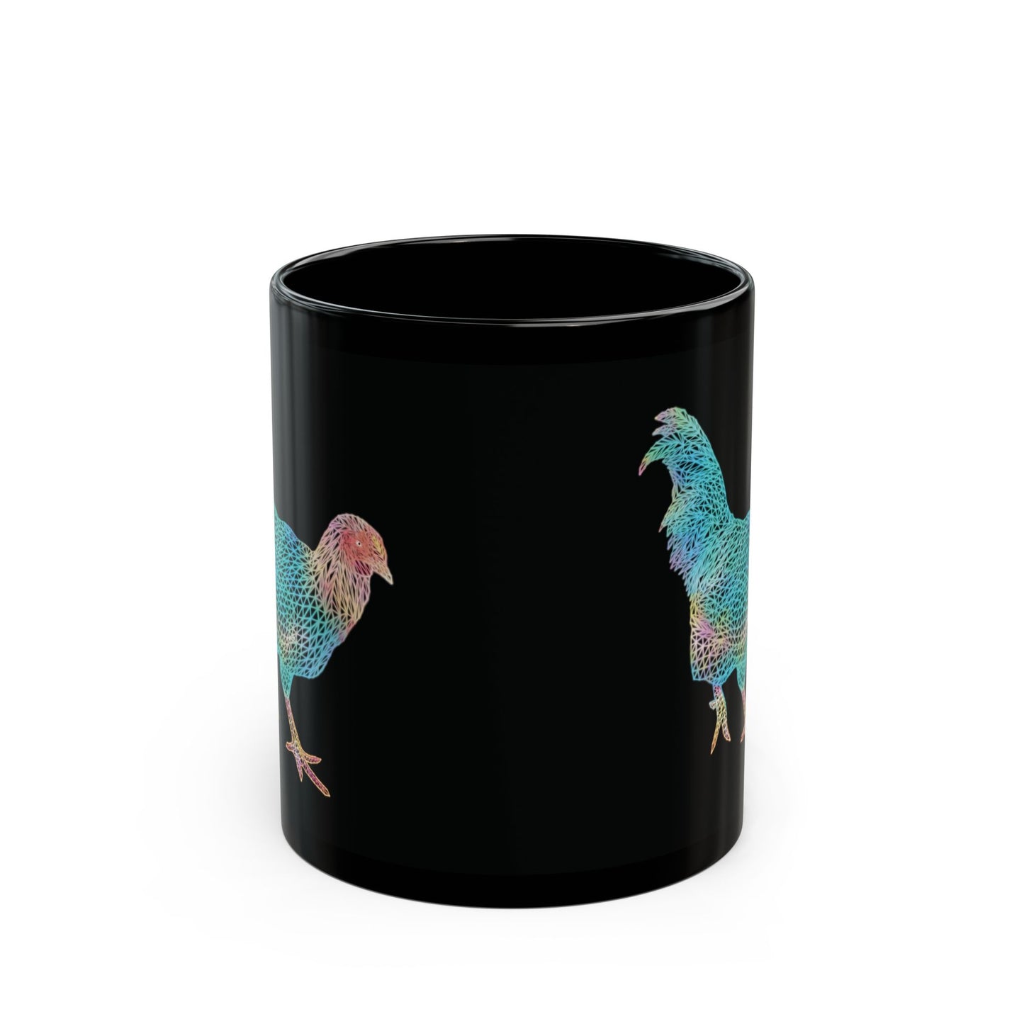 Black Mug (11oz, 15oz) - Laser Rooster Neon Polygon Design